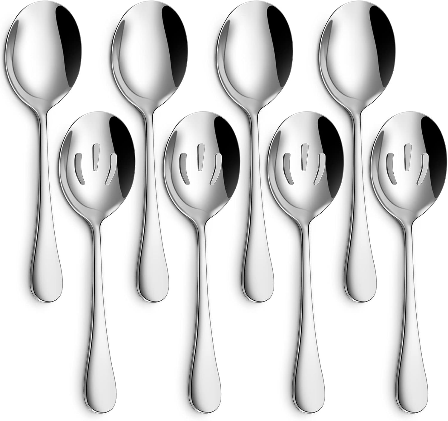 8-Piece Serving Spoons Set - Includes 4 Serving Spoons and 4 Slotted Spoons, 18/8 Stainless Steel Buffet Serving Utensils - Mirror Polished, Dishwasher Safe, 8.6-Inch