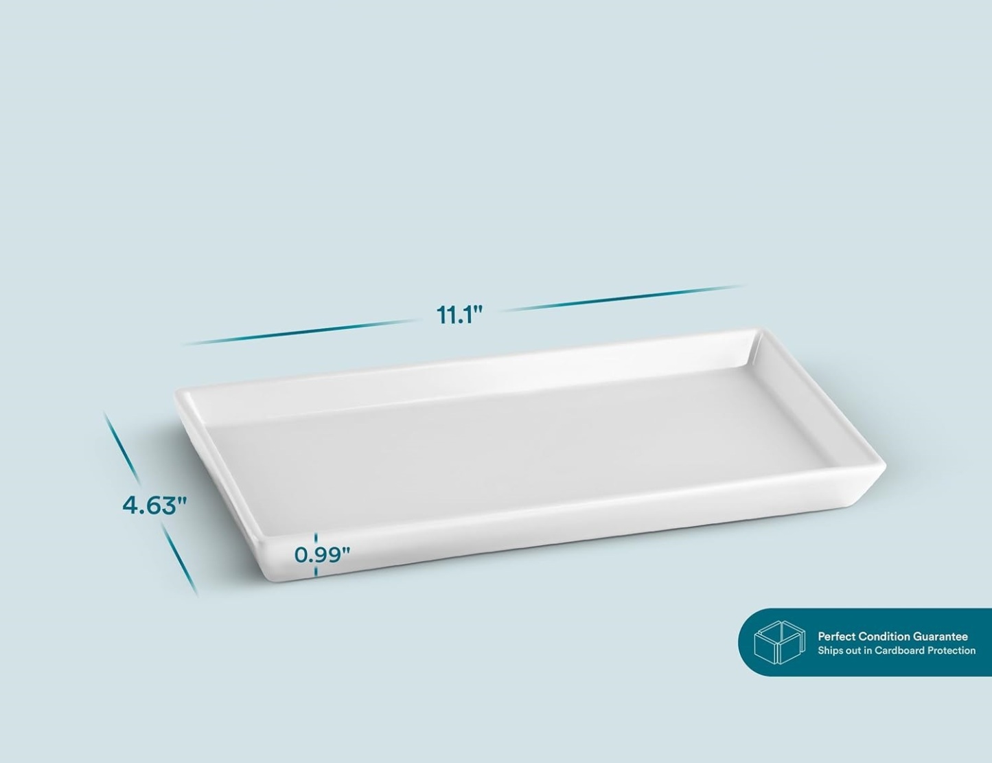 Ceramic 11 Inch Rectangular Serving Trays, Porcelain Platters for Food at Parties and Entertaining, Microwave, Dishwasher Safe, White, Set of 4