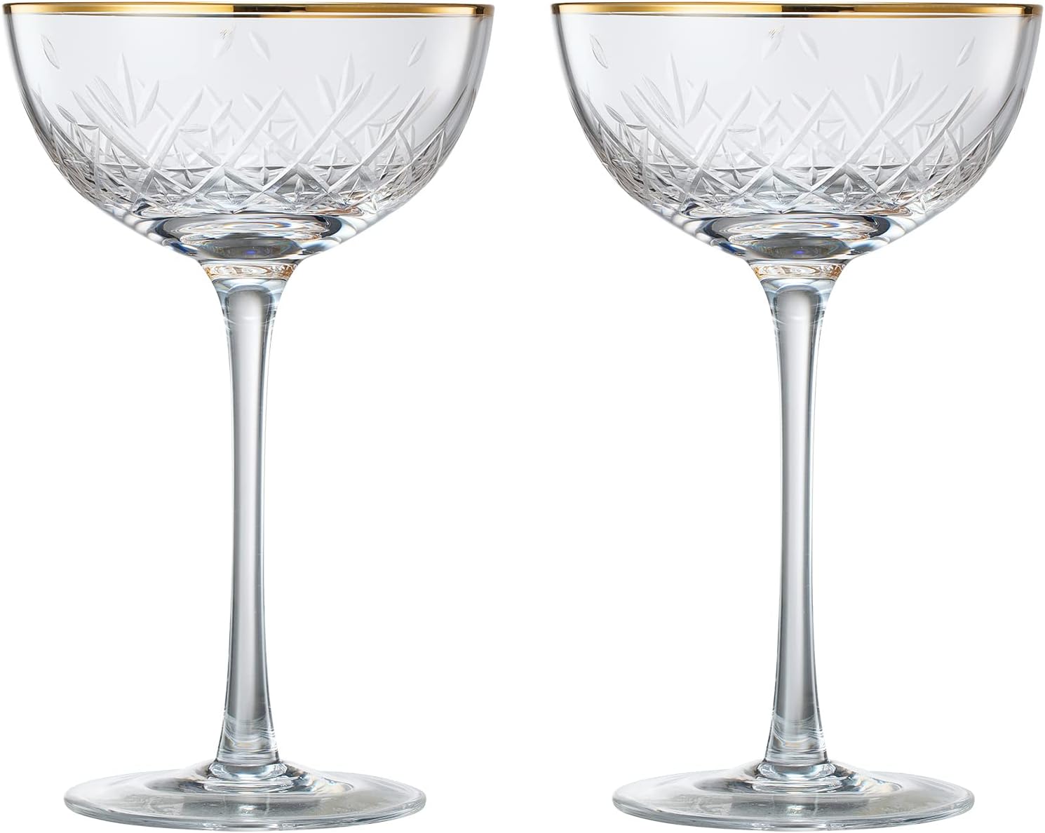 Vintage Art Deco Luxury Coupe Glasses, Cocktails, Martini, Margarita, In Premium Gift Box 24K Gold Rim | Set of 2