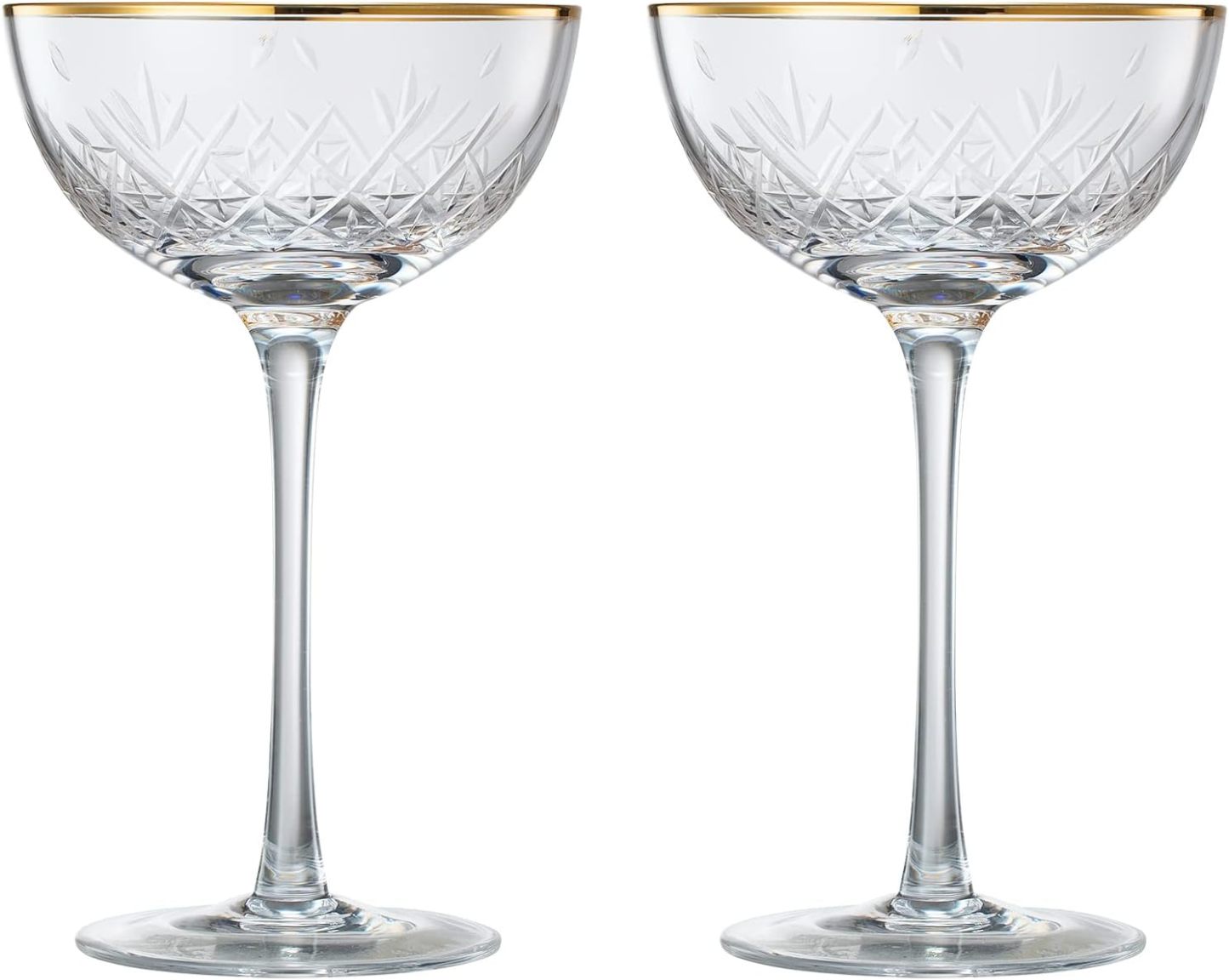 Vintage Art Deco Luxury Coupe Glasses, Cocktails, Martini, Margarita, In Premium Gift Box 24K Gold Rim | Set of 2