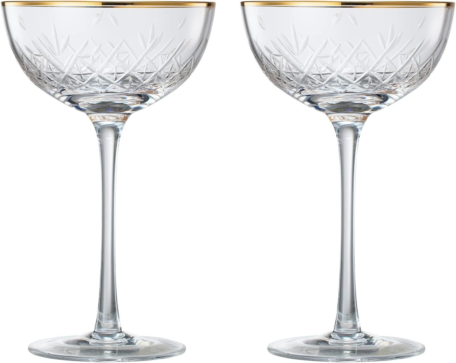 Vintage Art Deco Luxury Coupe Glasses, Cocktails, Martini, Margarita, In Premium Gift Box 24K Gold Rim | Set of 2
