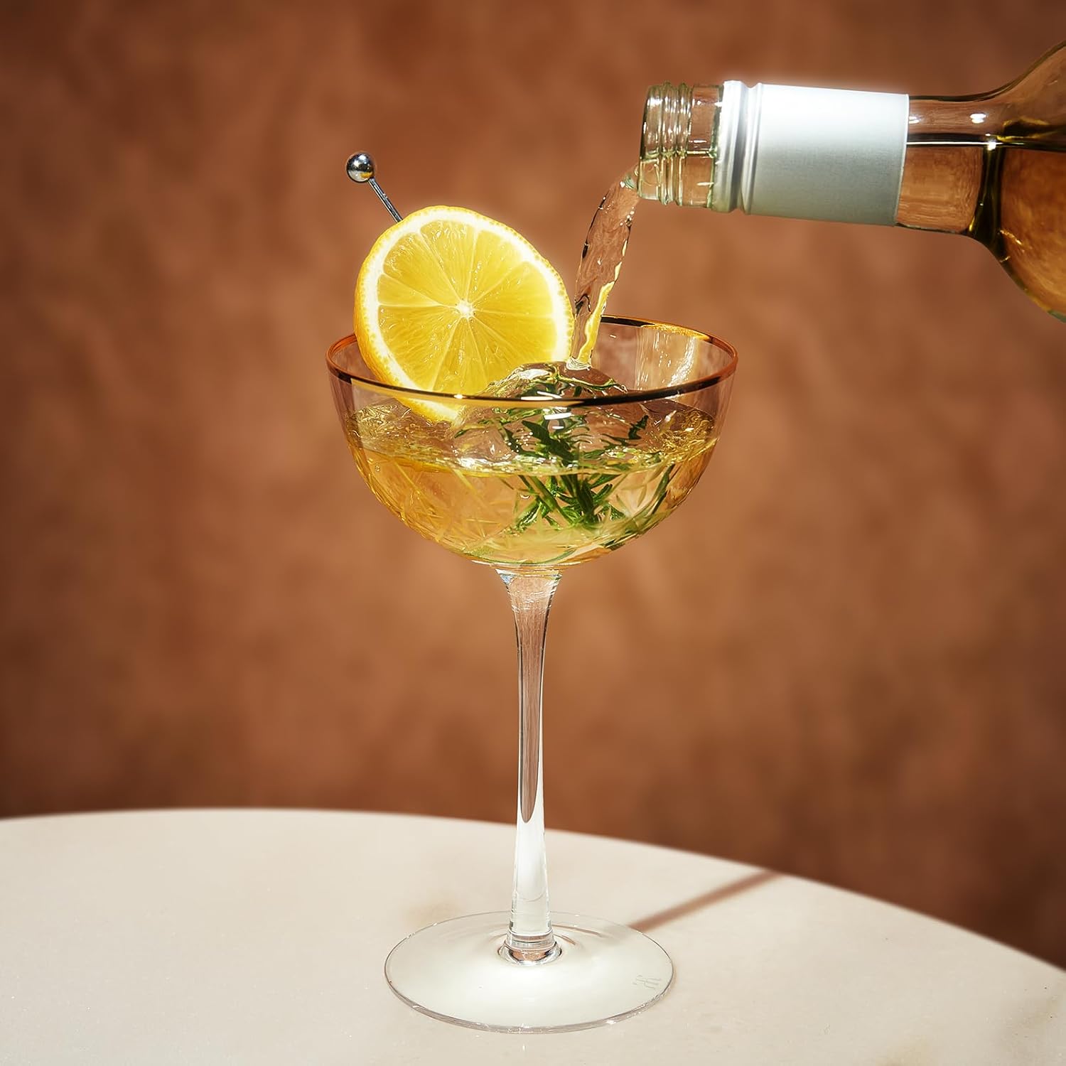 Vintage Art Deco Luxury Coupe Glasses, Cocktails, Martini, Margarita, In Premium Gift Box 24K Gold Rim | Set of 2