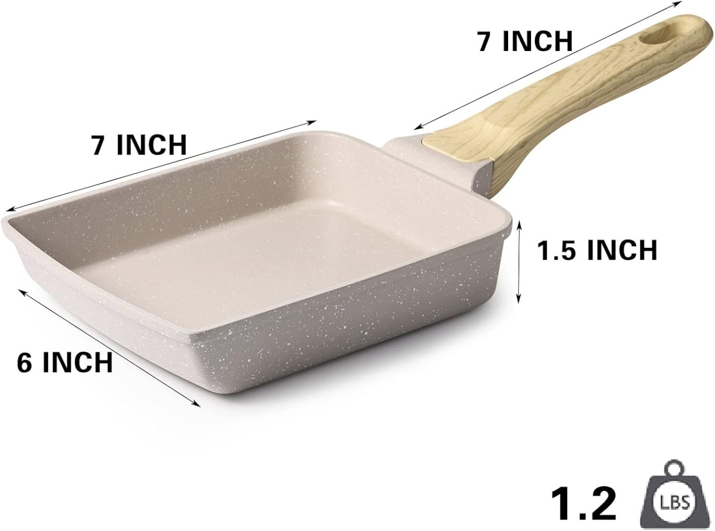 Japanese Omelette Pan, Tamagoyaki Egg Pan, Nonstick Frying Pan with Spatula, Healthy Granite Cookware, PFOS & PFOA Free, 6" x 7" (White)