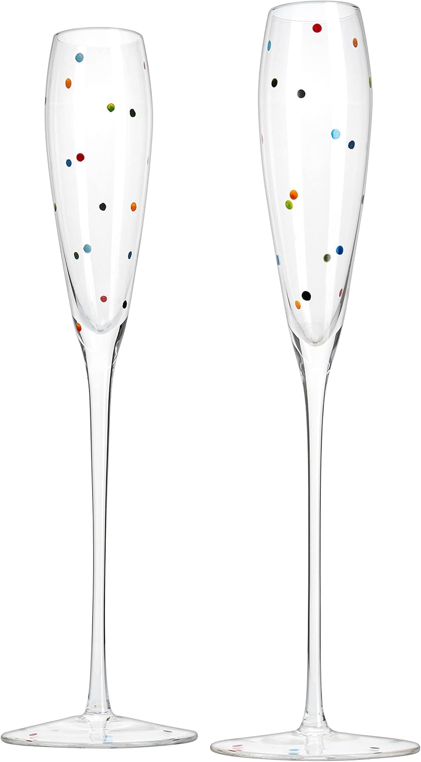 Polka Dot Champagne Flutes Glass 5.6oz Set of 2 Toasting Glasses, Wedding Party Champagne Cocktail Polka Dot