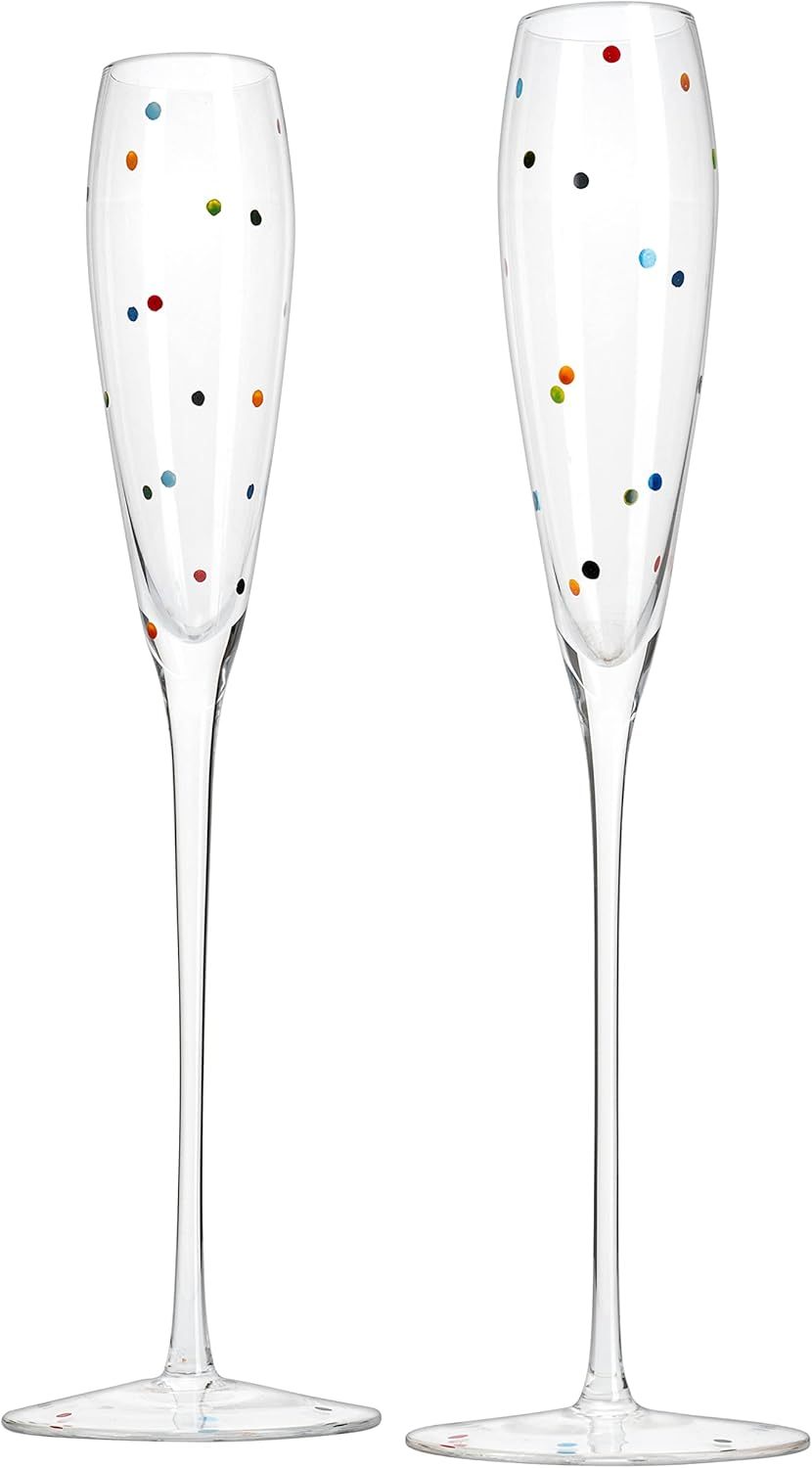 Polka Dot Champagne Flutes Glass 5.6oz Set of 2 Toasting Glasses, Wedding Party Champagne Cocktail Polka Dot