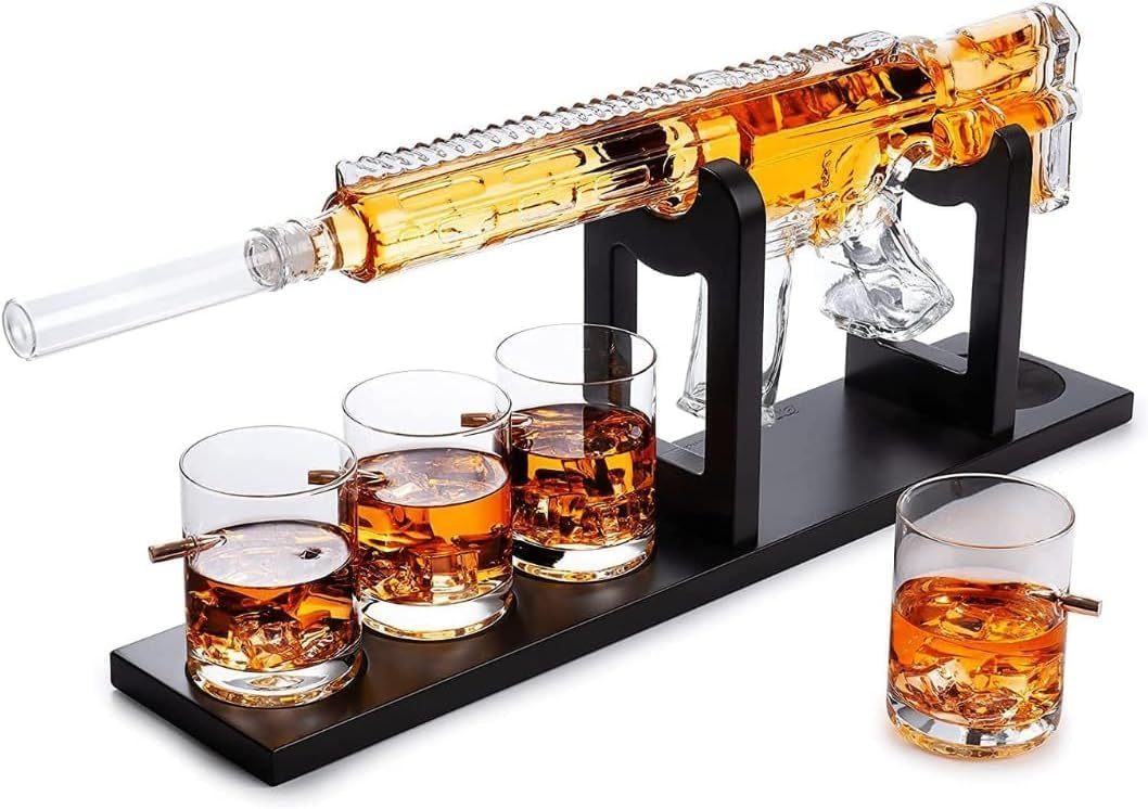 Whiskey Decanter Set - Gun AR Limited Edition, Silencer Stopper - 800 ml & 12oz Bullet Glasses