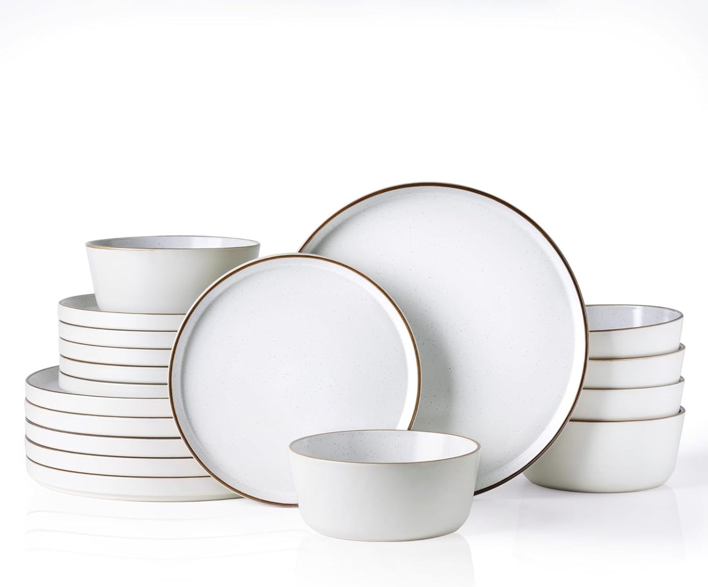 Dinnerware Set for 6, 18 Pieces Ceramic Plates and Bowls Set, Handcrafted Speckled Stoneware Plates Set, Dishwasher & Microwave Safe Dishes Set - (Cream, Service for 6)