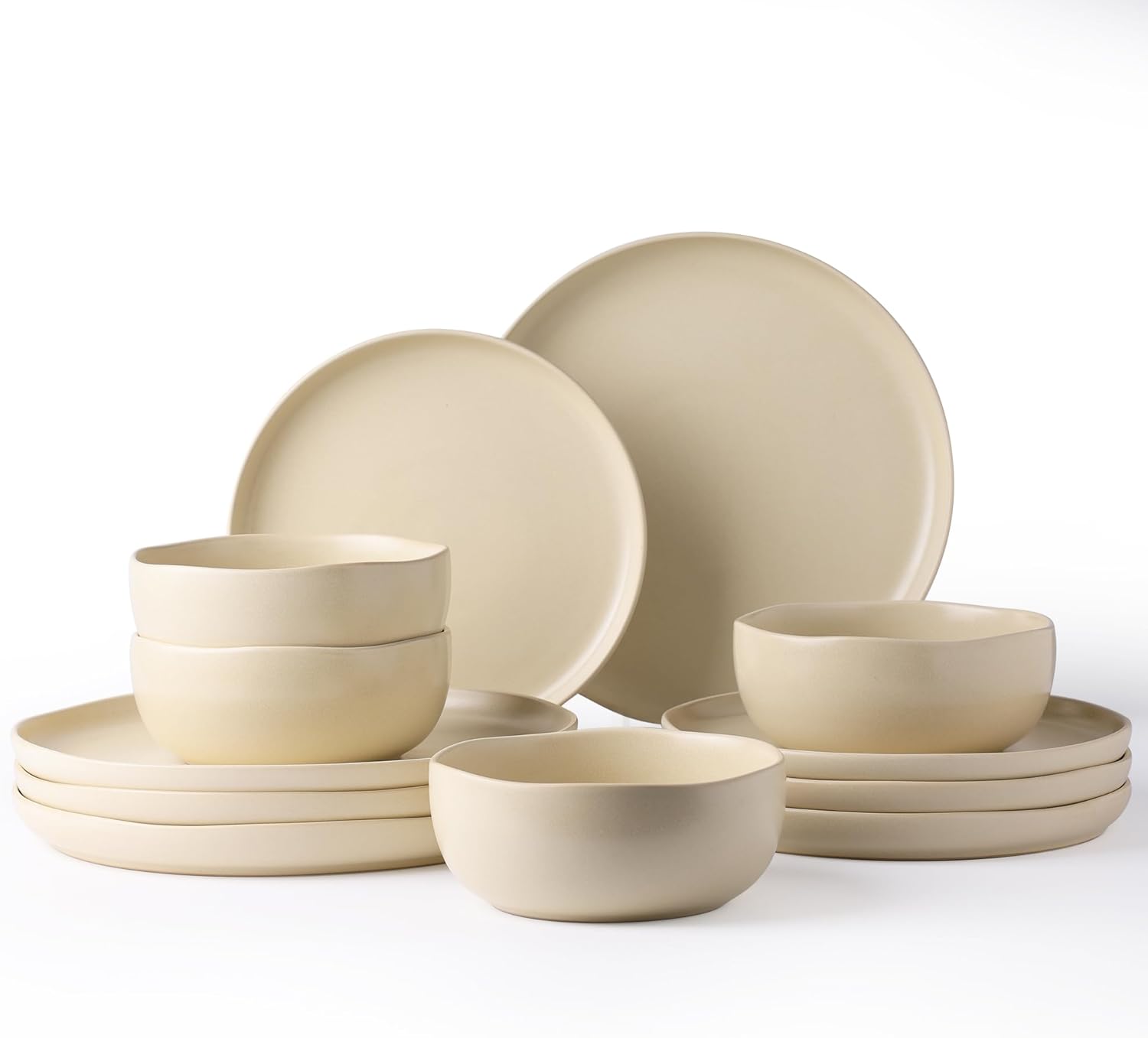 Stoneware Dinnerware Sets, Wavy Rim Ceramic Plates and Bowls Sets, Highly Chip and Crack Resistant | Dishwasher & Microwave & Oven Safe Dishes set, Service for 4 (12pc)