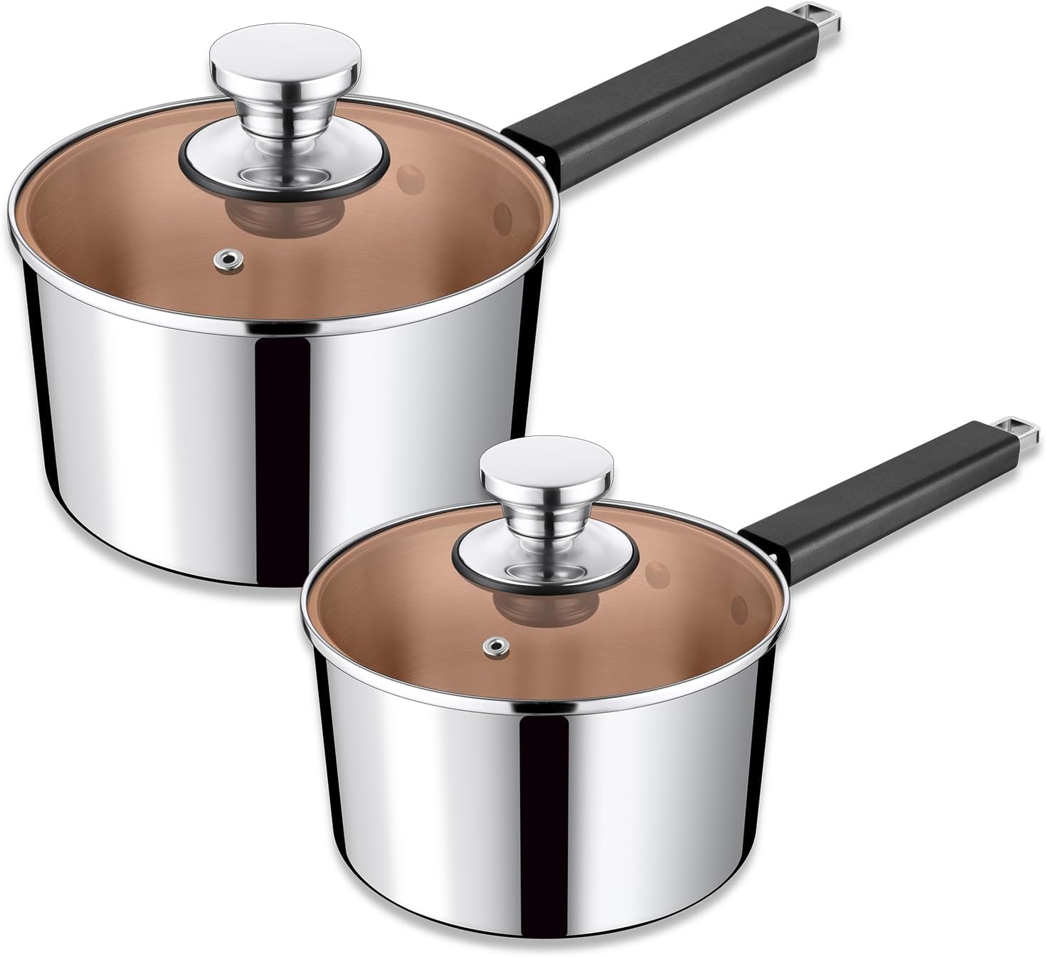 1QT & 2QT Stainless Steel Tri-Ply Milk Sauce Pan with Heatproof Handle for Cooking/Boiling/Braising, Fit for All Stoves