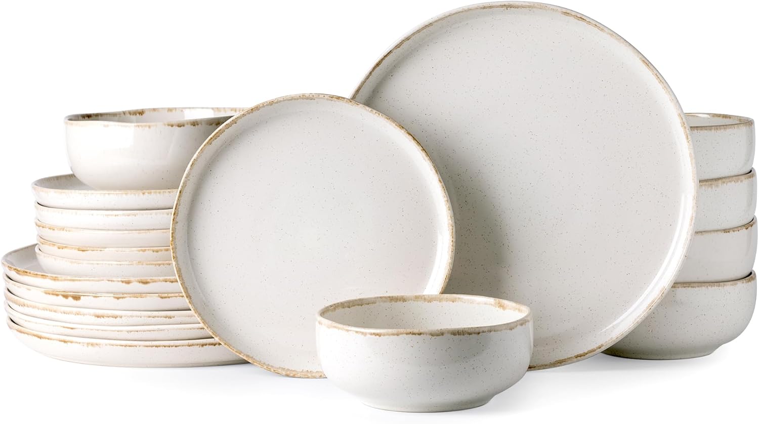 Ceramic Dinnerware Sets, Wavy Rim Stoneware Plates and Bowls Sets, Highly Chip and Crack Resistant | Dishwasher & Microwave Dishes set, Service for 6 (18pc)-Speckled Cappuccino