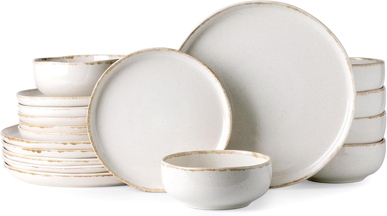 Ceramic Dinnerware Sets, Wavy Rim Stoneware Plates and Bowls Sets, Highly Chip and Crack Resistant | Dishwasher & Microwave Dishes set, Service for 6 (18pc)-Speckled Cappuccino