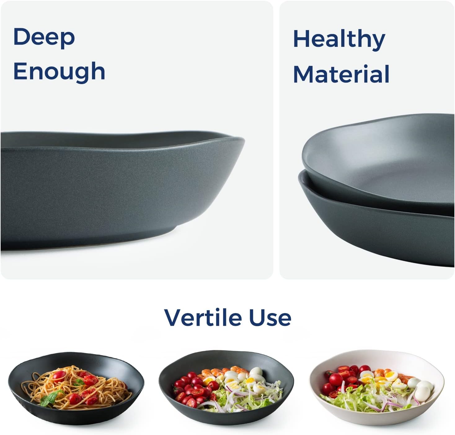 9.75'' Ceramic Large Pasta Bowls, 38oz Stoneware Flat Serving Bowls Set of 4, Oven,Microwave&Dishwasher Safe Bowls with Wavy Rim for Fruit Pasta Salad Meal, Reavtive-Matte