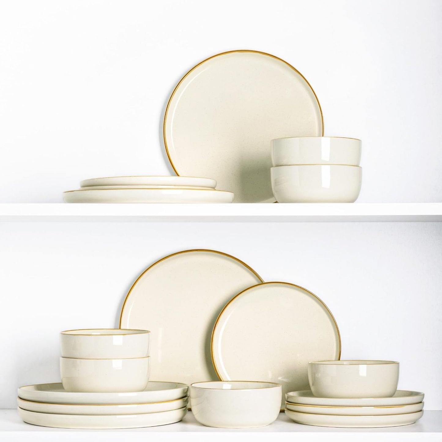 Dinnerware Set, 18 Pieces Ceramic Plates and Bowls Set, Stoneware Plates Set Handpainted, Dishwasher & Microwave Safe Dishes Set (Speckled Beige, Service for 6)