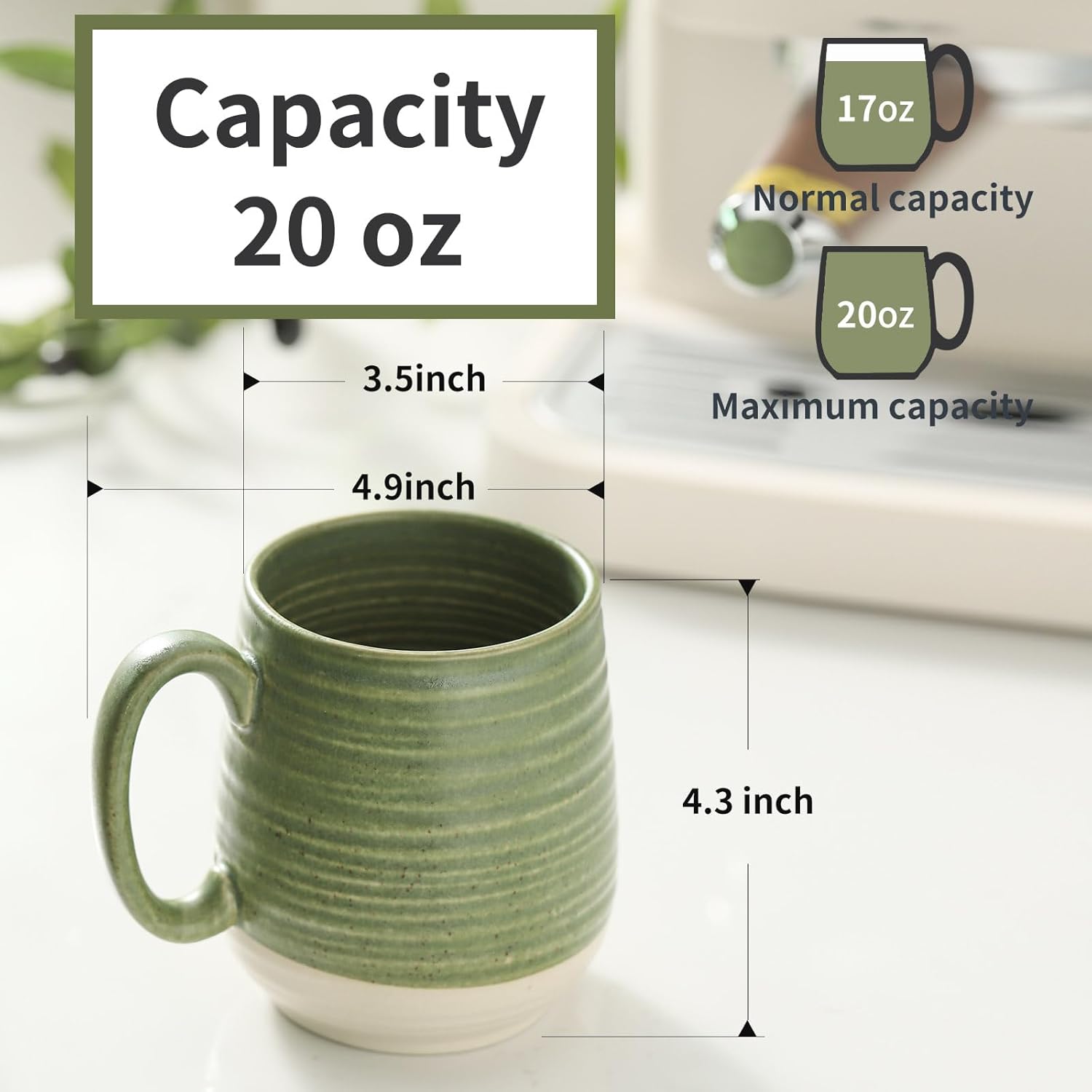 Coffee Cup, Ceramic Soup Cup With Handle, 20oz Large Coffee Cup for Home and Office, Prefect for Tea, Coffee, Latte, Dishwasher Microwave Safe, 1 PCS(Green)