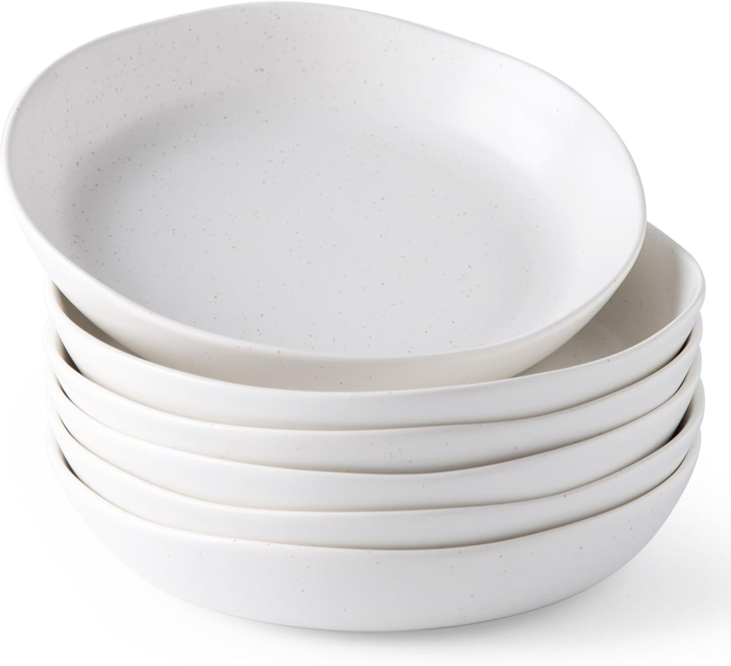 9.75'' Speckled Large Ceramic Pasta Bowls, 38oz Stoneware Bowls Set of 6, Oven, Microwave&Dishwasher Safe Bowls with Wavy Rim for Fruit Pasta Salad Meal, Matte Speckled White
