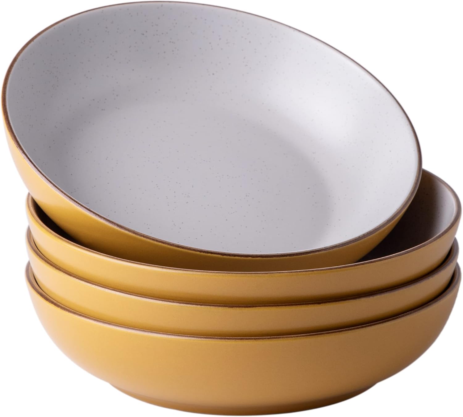 8.5'' Stoneware Pasta Bowls, 32oz Large Speckled Bowls Set of 4 for Kitchen, Wide Bowls for Pasta,Salad,Oatmeal, Microwave&Dishwasher Safe, Matte Yellow