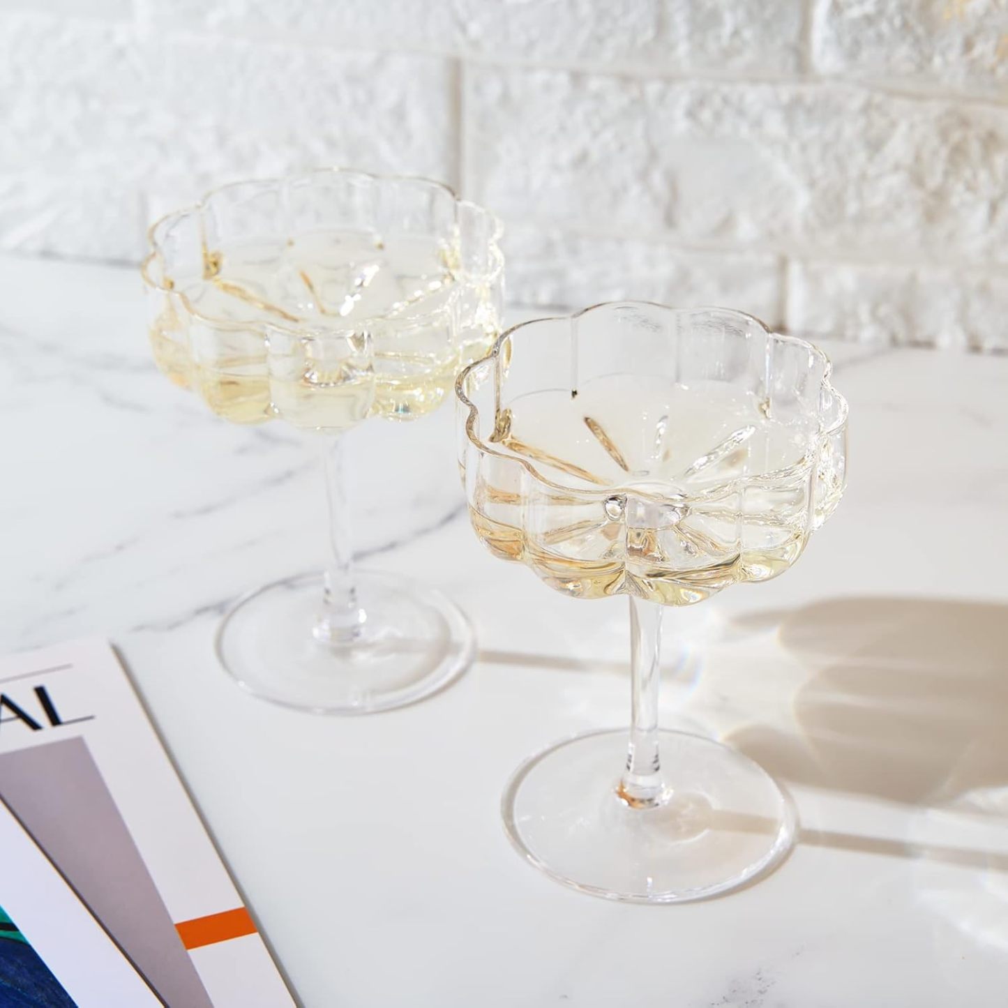 Champagne & Cocktail Coupes - Set of 2 - 7oz Colorful Cocktail Glasses & Champagne