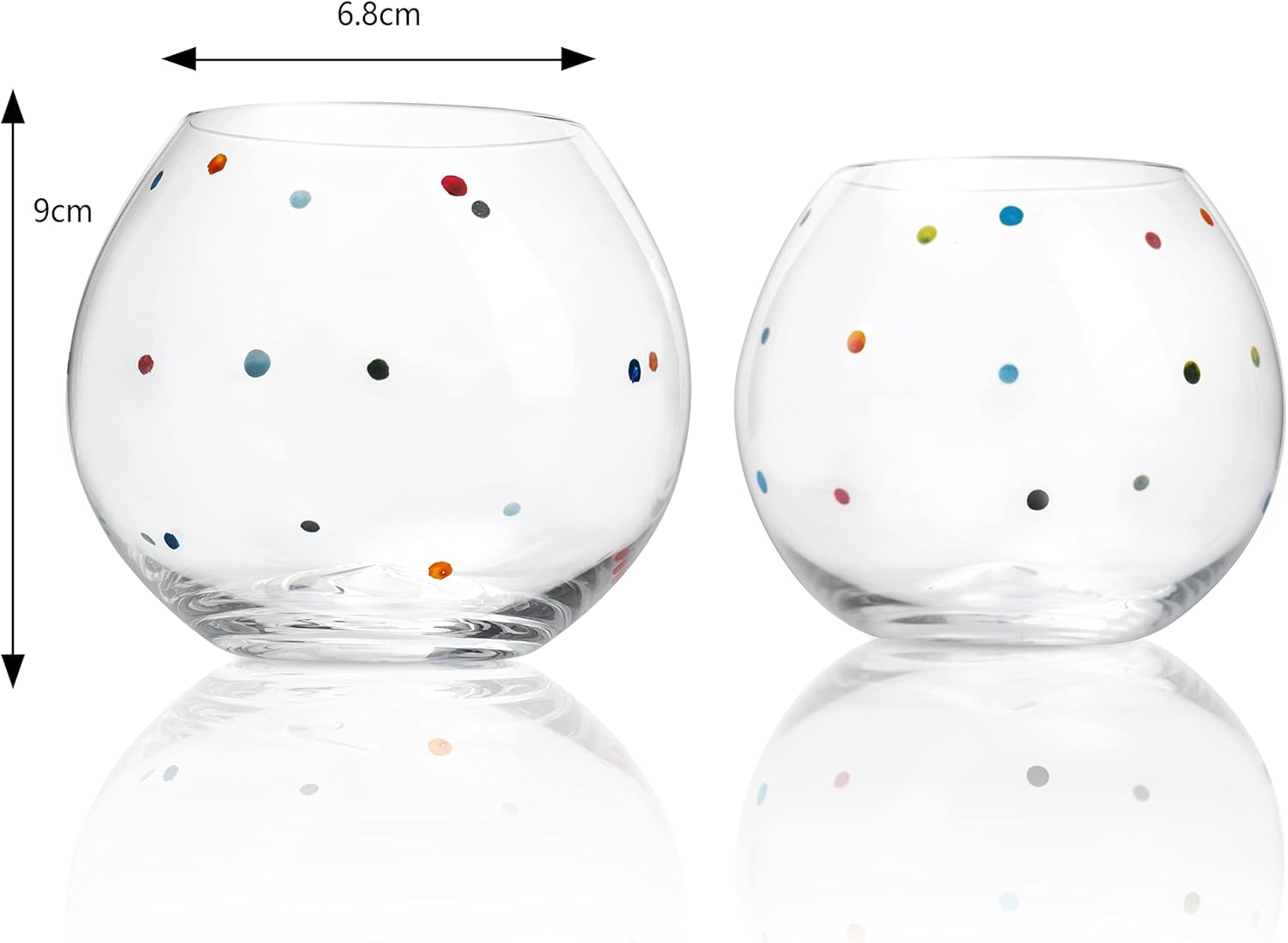Polka Dot Set of 2 Stemless Bubble Wine Glasses 18 oz Polka Dot Rainbow Glasses, Colored Wine Glasses