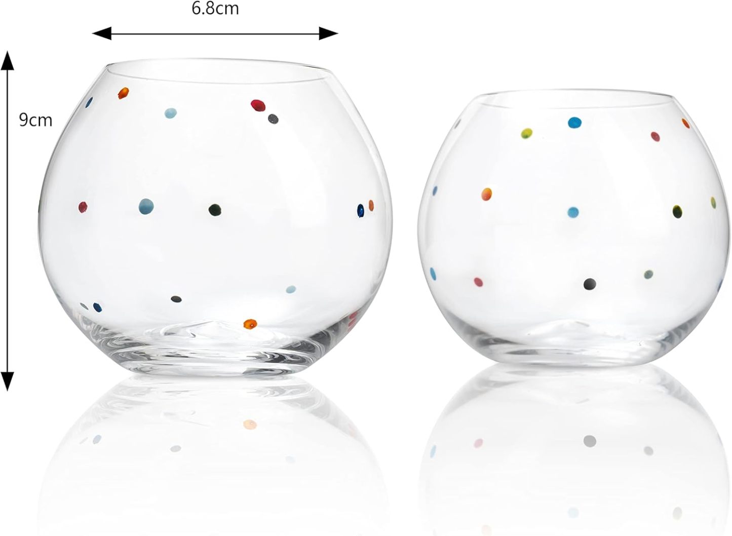 Polka Dot Set of 2 Stemless Bubble Wine Glasses 18 oz Polka Dot Rainbow Glasses, Colored Wine Glasses