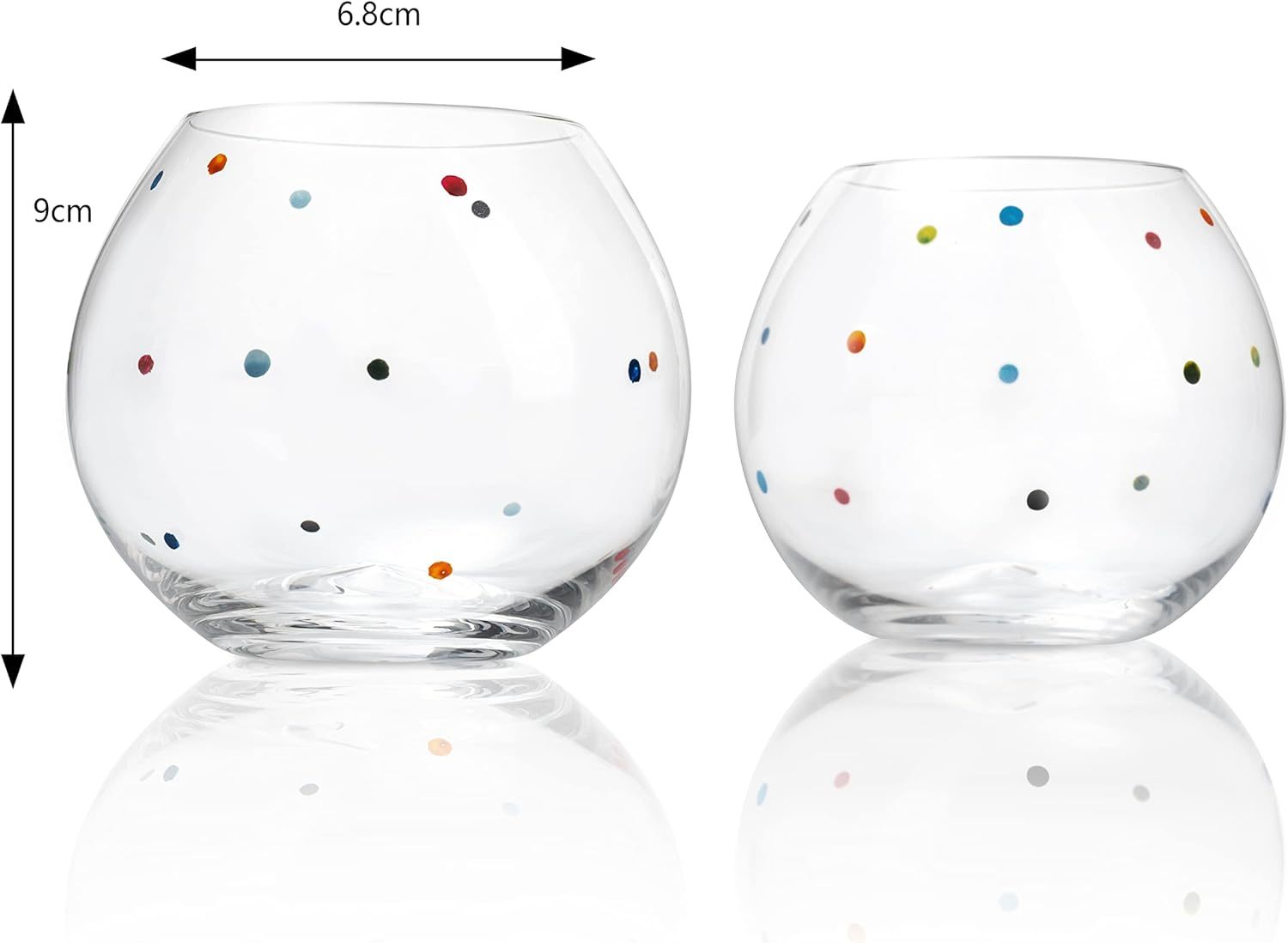 Polka Dot Set of 2 Stemless Bubble Wine Glasses 18 oz Polka Dot Rainbow Glasses, Colored Wine Glasses