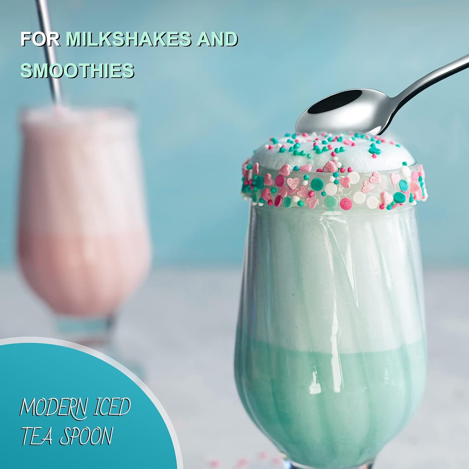 9-Inch Long Handle Iced Tea Spoon, Coffee Spoon, Ice Cream Spoon, Stainless Steel Cocktail Stirring Spoons, Set of 4