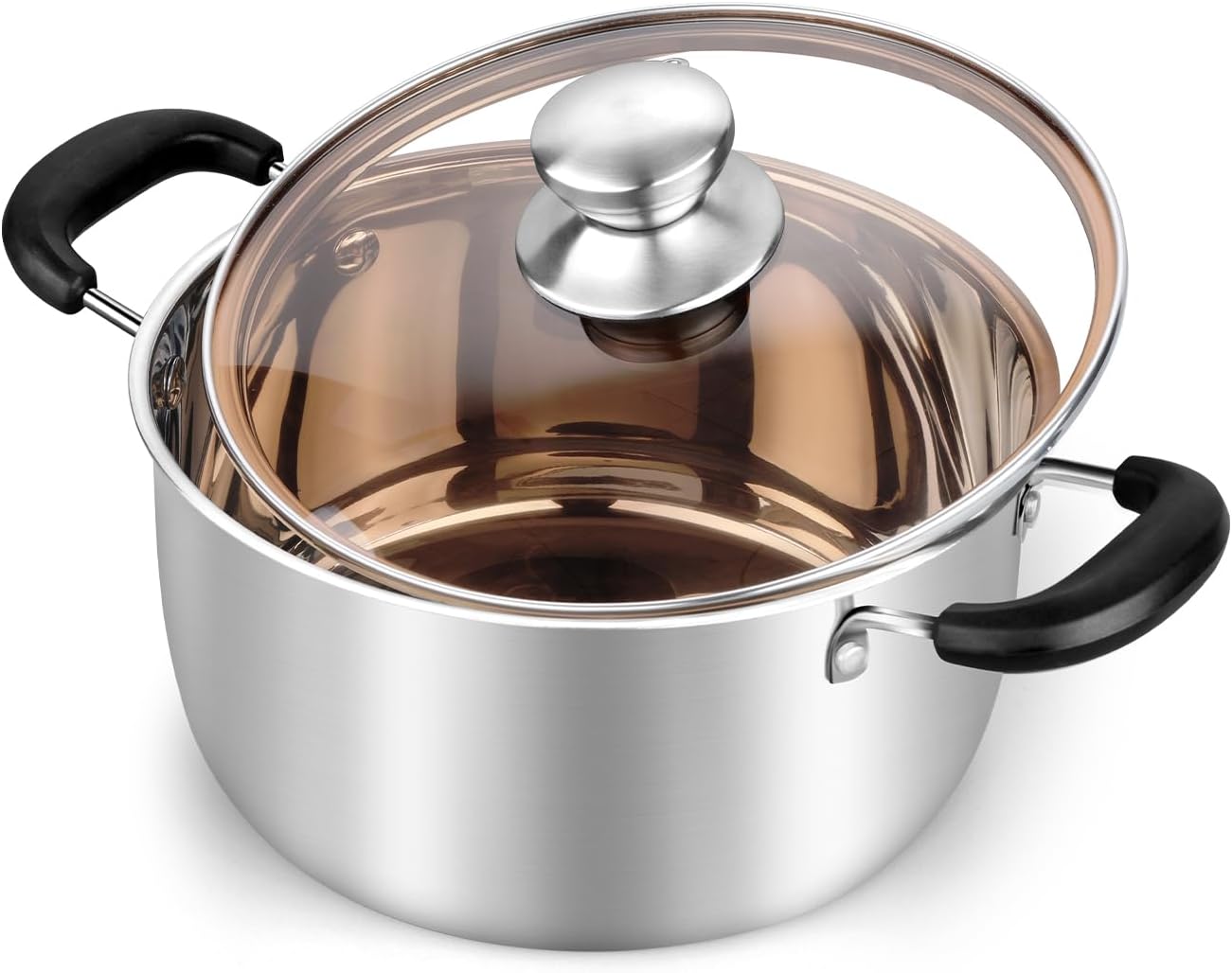 Stainless Steel Stock Soup Pasta Pot with Lid, Double Heatproof Handles, Non Toxic & Healthy, Easy Clean & Dishwasher Safe