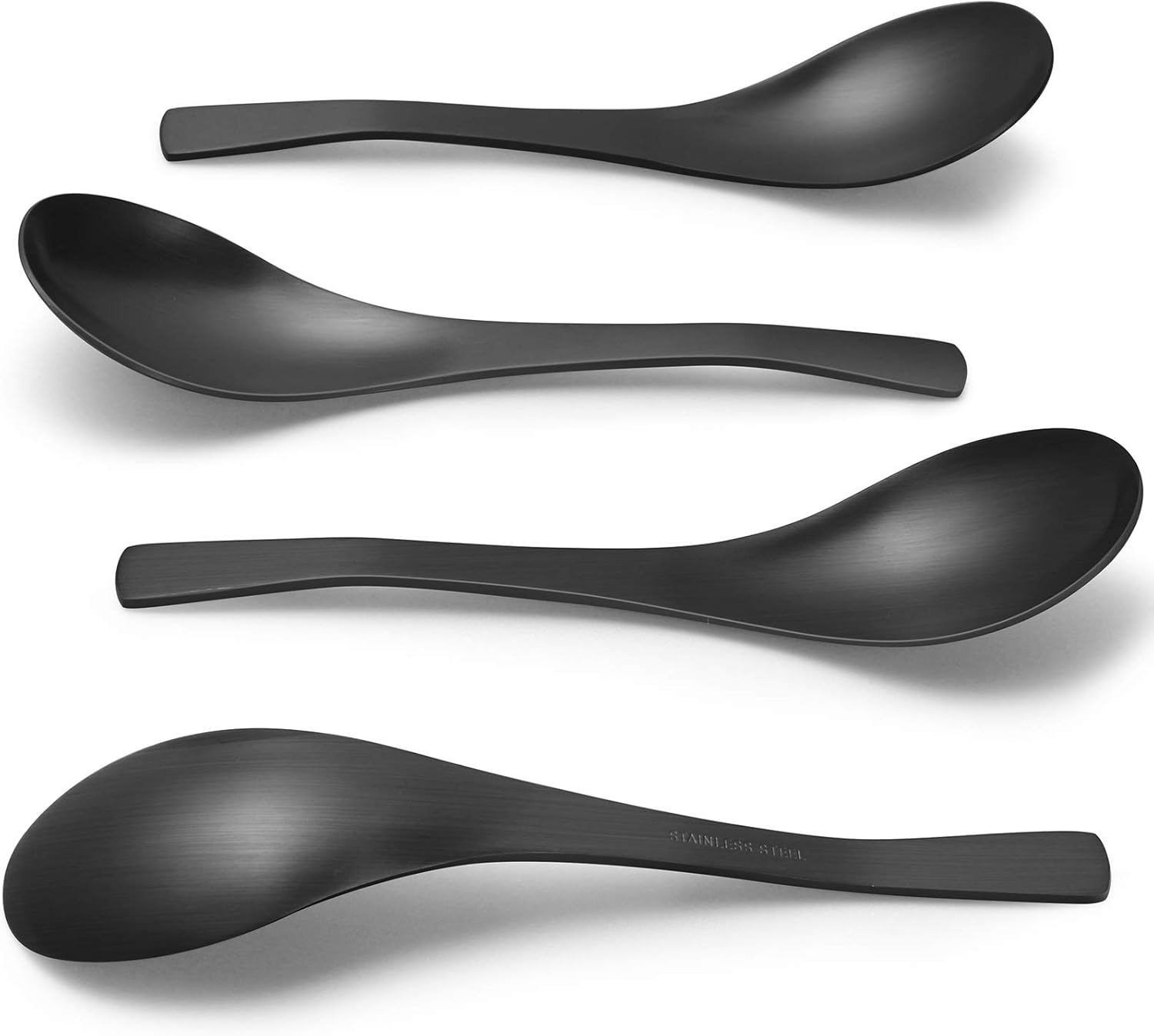 Matte Black Thick Heavy-Weight Soup Spoons, Stainless Steel Soup Spoons, Table Spoons, Set of 6