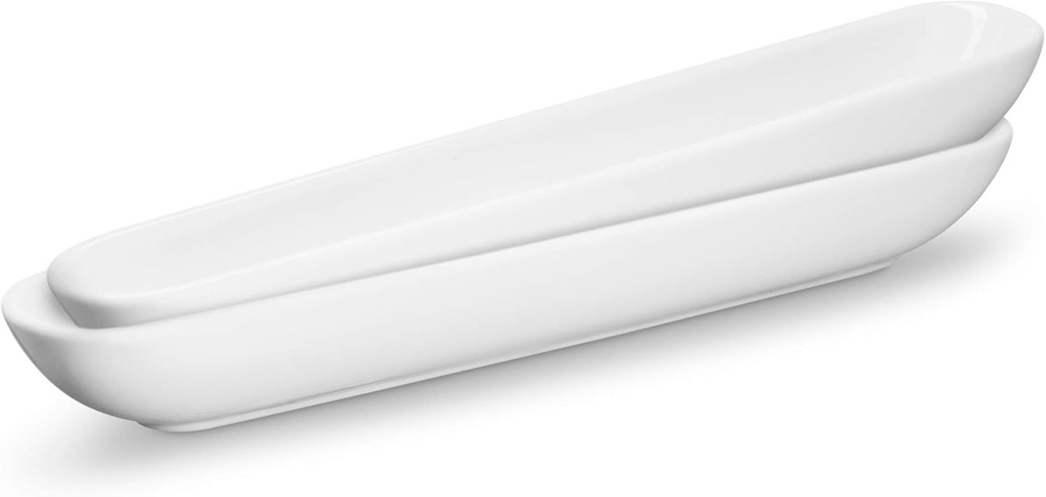 Olive Boat Tray, Set of 2, Charcuterie Tray, Grazing Table Supplies, Charcuterie Board Accessories, Ceramic Serving Dish, Narrow Canoe, Cheeses and Appetizers, Dishwasher Safe, 12”, White