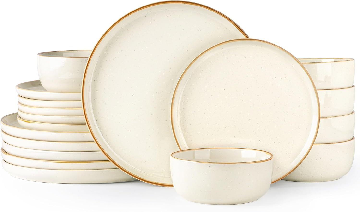 Dinnerware Set, 18 Pieces Ceramic Plates and Bowls Set, Stoneware Plates Set Handpainted, Dishwasher & Microwave Safe Dishes Set (Speckled Beige, Service for 6)