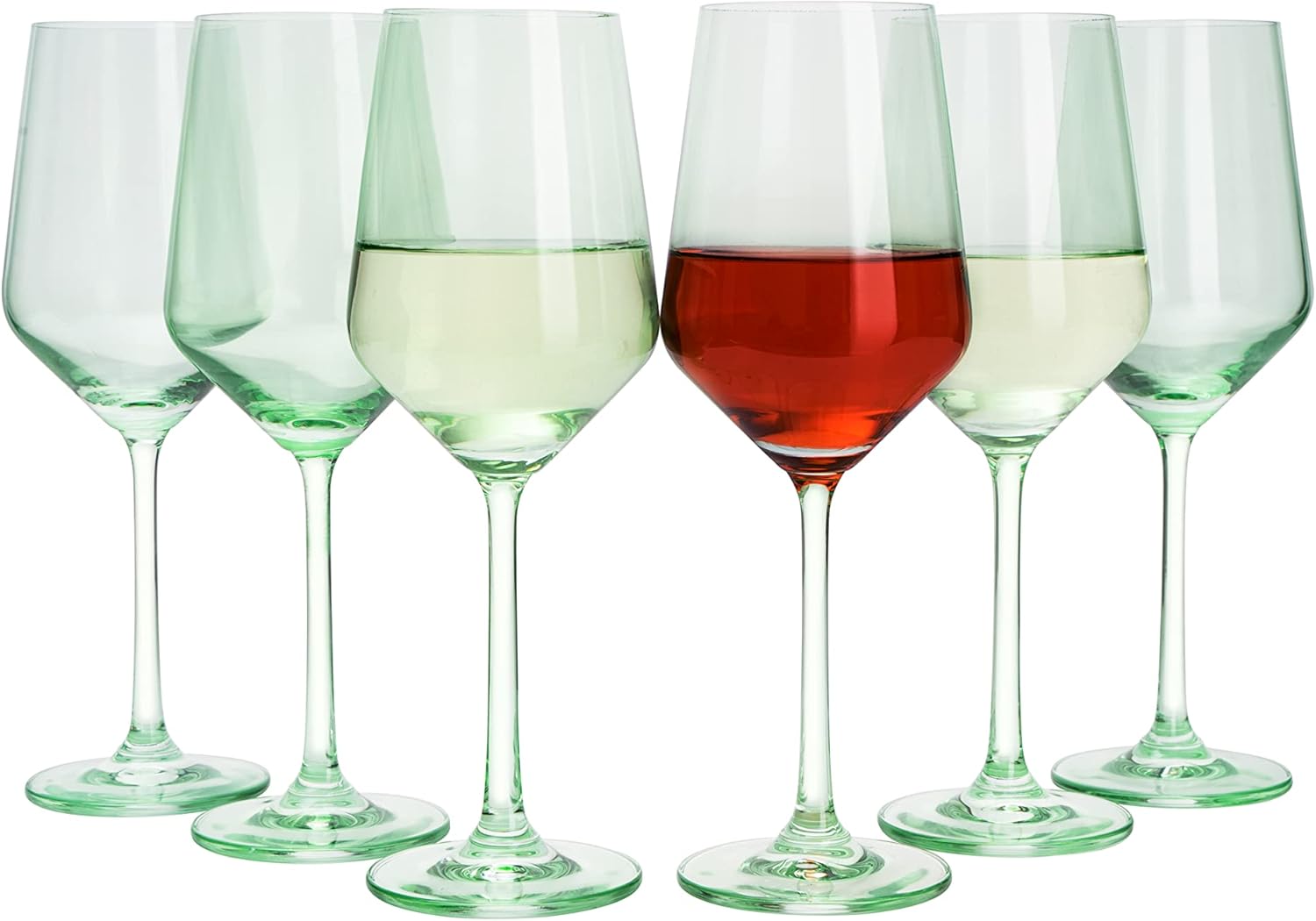 Green Colored Wine Glass Set, 12oz, Set of 6 - Wedding Mint Green