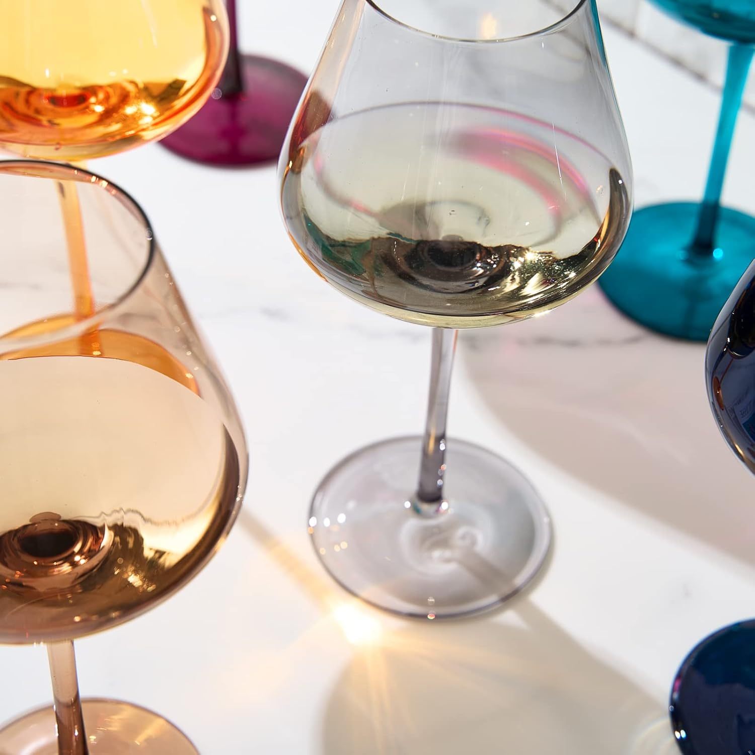 Jewel Colored Crystal Wine Glass Set of 6, Gift For Mothers, Her, Wife, Friend - Winter & Fall Colors 20 oz Glasses
