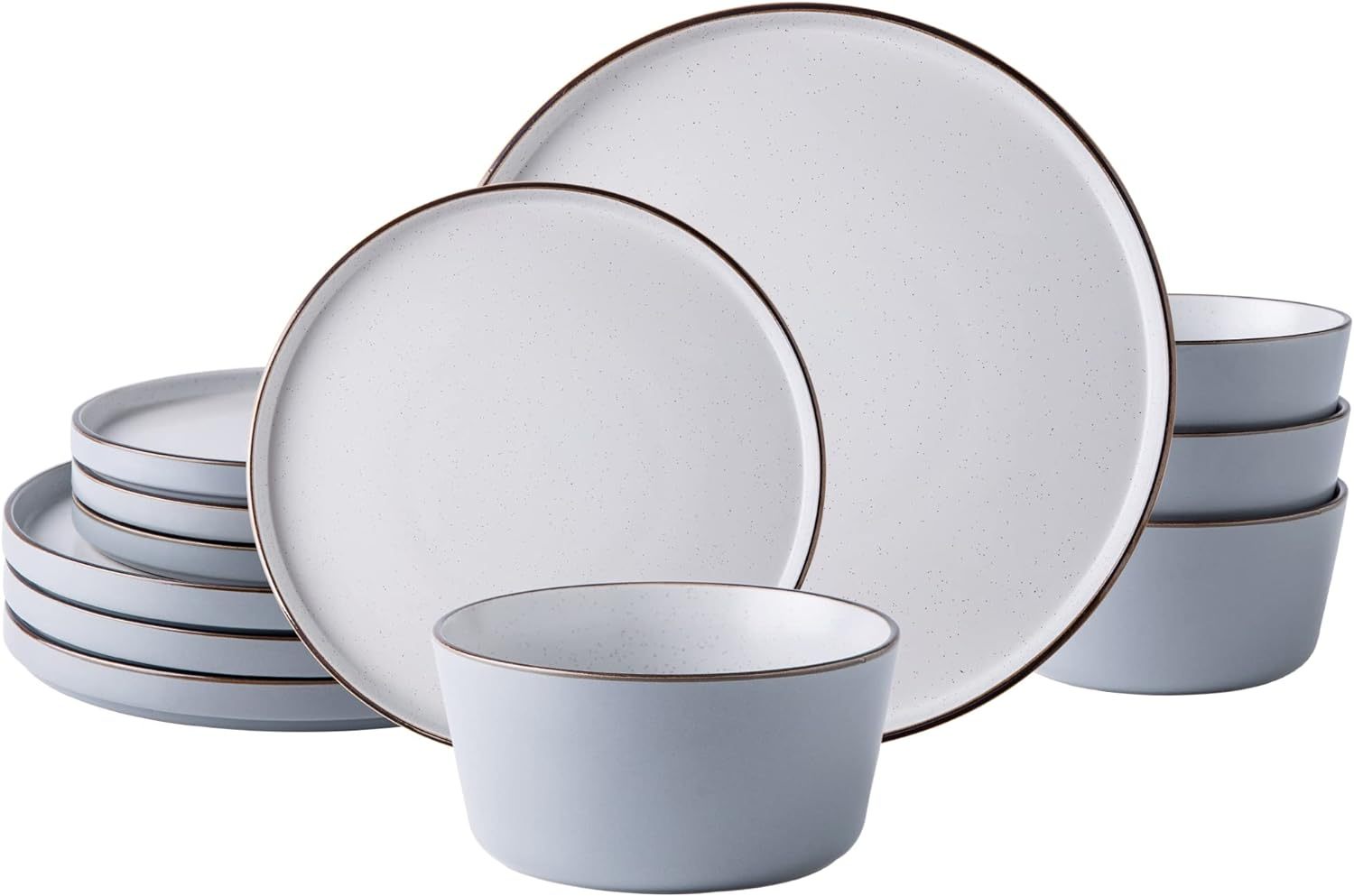 Dinnerware Set for 4, 12 Pieces Ceramic Plates and Bowls Set, Handcrafted Speckled Stoneware Plates Set, Dishwasher & Microwave Safe Dishes Set - (Grey, Service for 4)