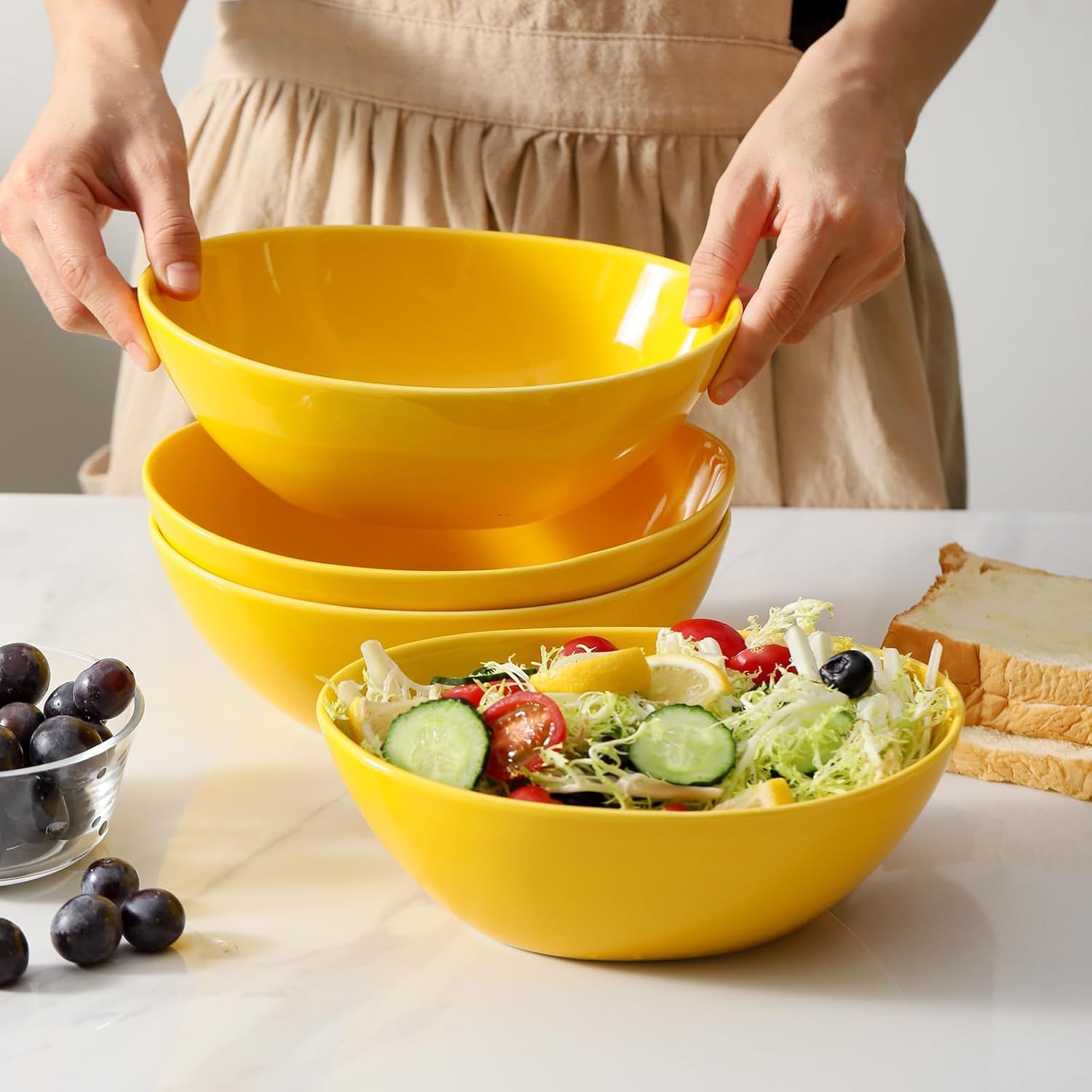 Porcelain Serving Bowls for Entertaining, Salad Bowls Large Serving for Parties, 36 Ounce Large Serving Dishes for Salad Pasta Popcorn, Set of 4