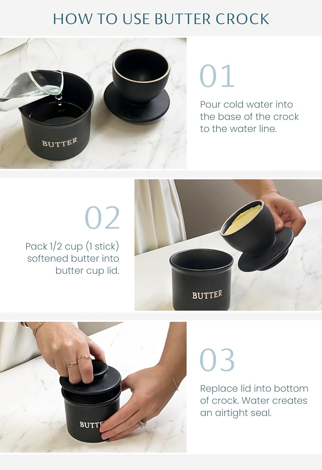 Butter Keeper Dish, French Ceramic Crock For Counter With Lid, Embossed Container, For Soft Butter