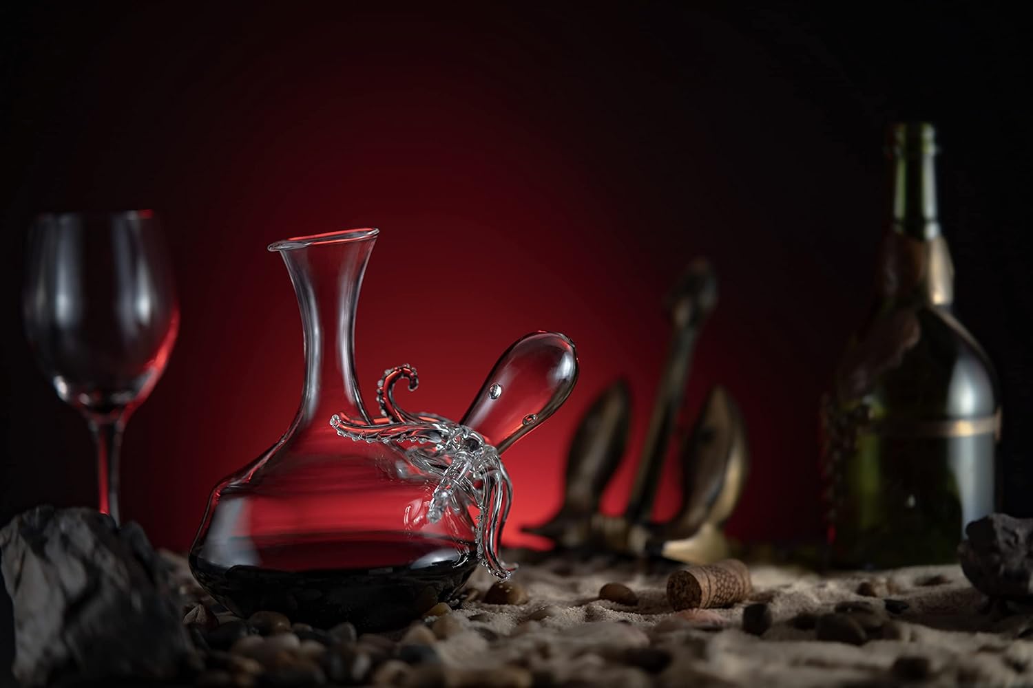 Octopus Tentacle Glass Decanter Handcrafted Decorative for Wine or Whiskey Antique Bronze Finish Statue