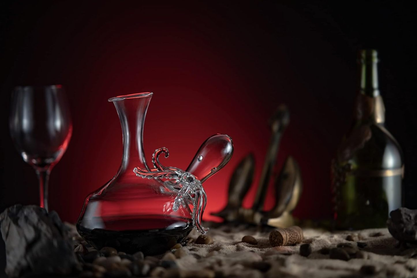 Octopus Tentacle Glass Decanter Handcrafted Decorative for Wine or Whiskey Antique Bronze Finish Statue