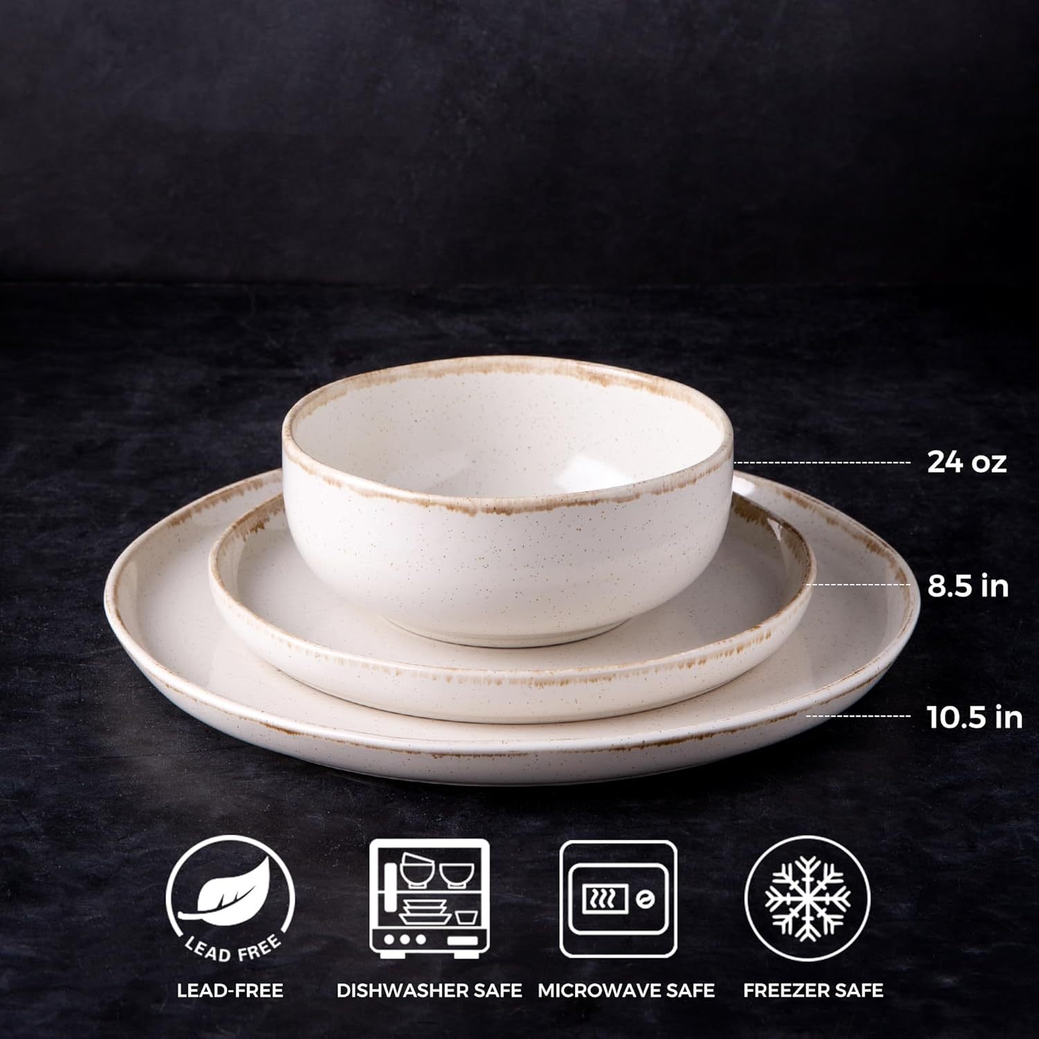 Ceramic Dinnerware Sets, Wavy Rim Stoneware Plates and Bowls Sets, Highly Chip and Crack Resistant | Dishwasher & Microwave Dishes set, Service for 6 (18pc)-Speckled Cappuccino