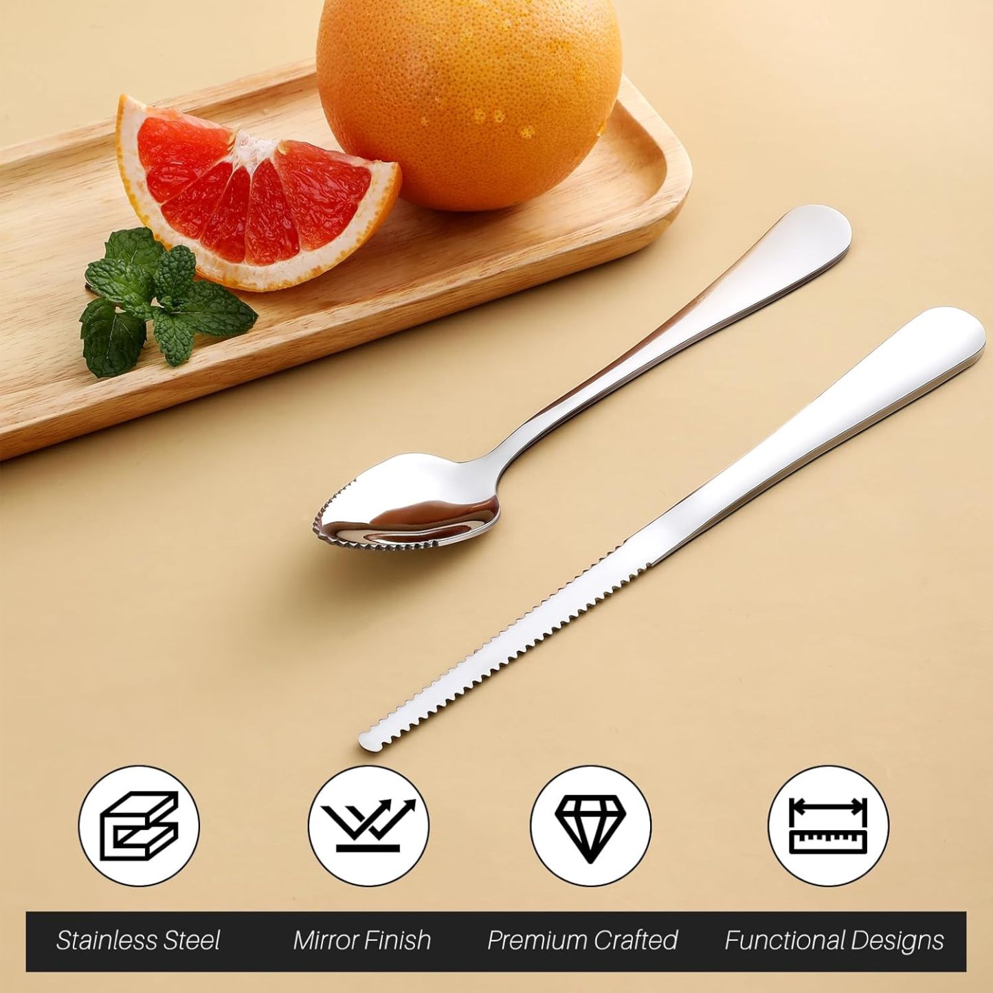 4-piece Grapefruit Spoons and Grapefruit Knife, 18/8 Stainless Steel