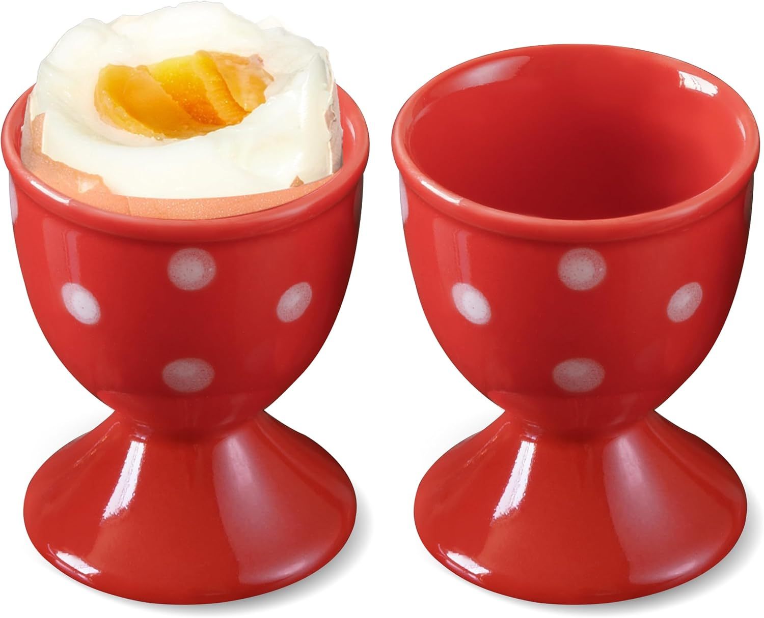 Ceramic Egg Cup Red Set of 2 Porcelain Holder Breakfast Boiled Cooking Easy to Clean Childhood Memories Kitchen