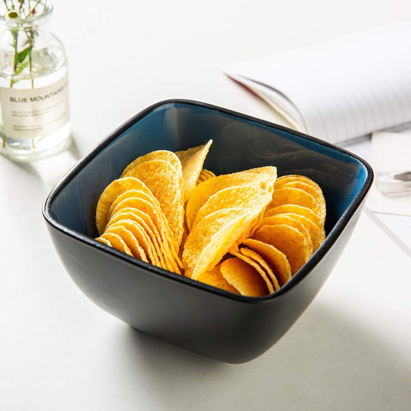 32oz Square Cereal Soup Bowls, Stoneware Bowls Set of 4 for Kitchen, Large Bowls for Cereal,Soup,Salad,Meal, Microwave & Dishwasher Safe-Colorful Inside