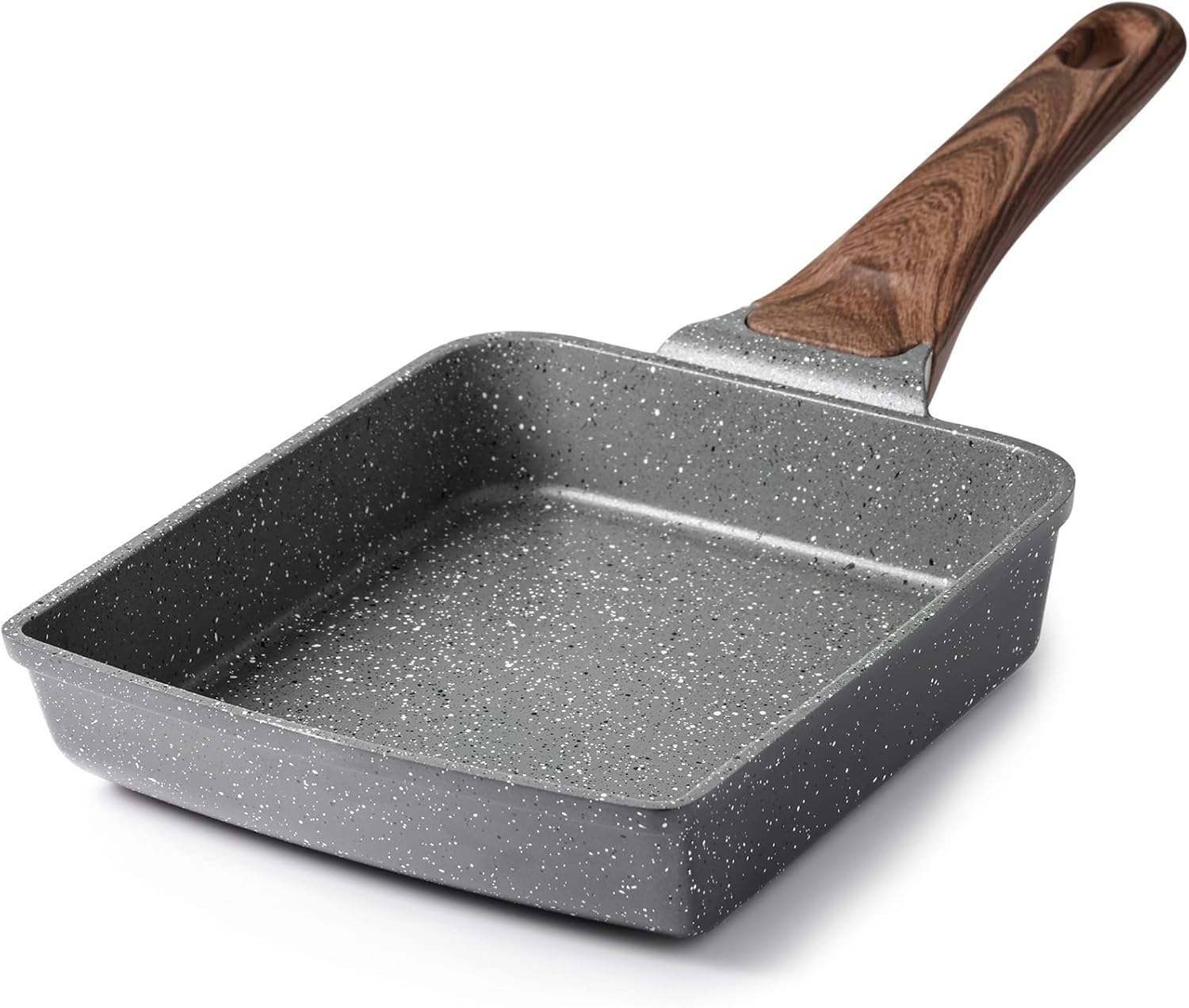 Japanese Omelette Pan, Tamagoyaki Egg Pan, Nonstick Frying Pan with Spatula, Healthy Granite Cookware, PFOS & PFOA Free, 6" x 7" (Grey)