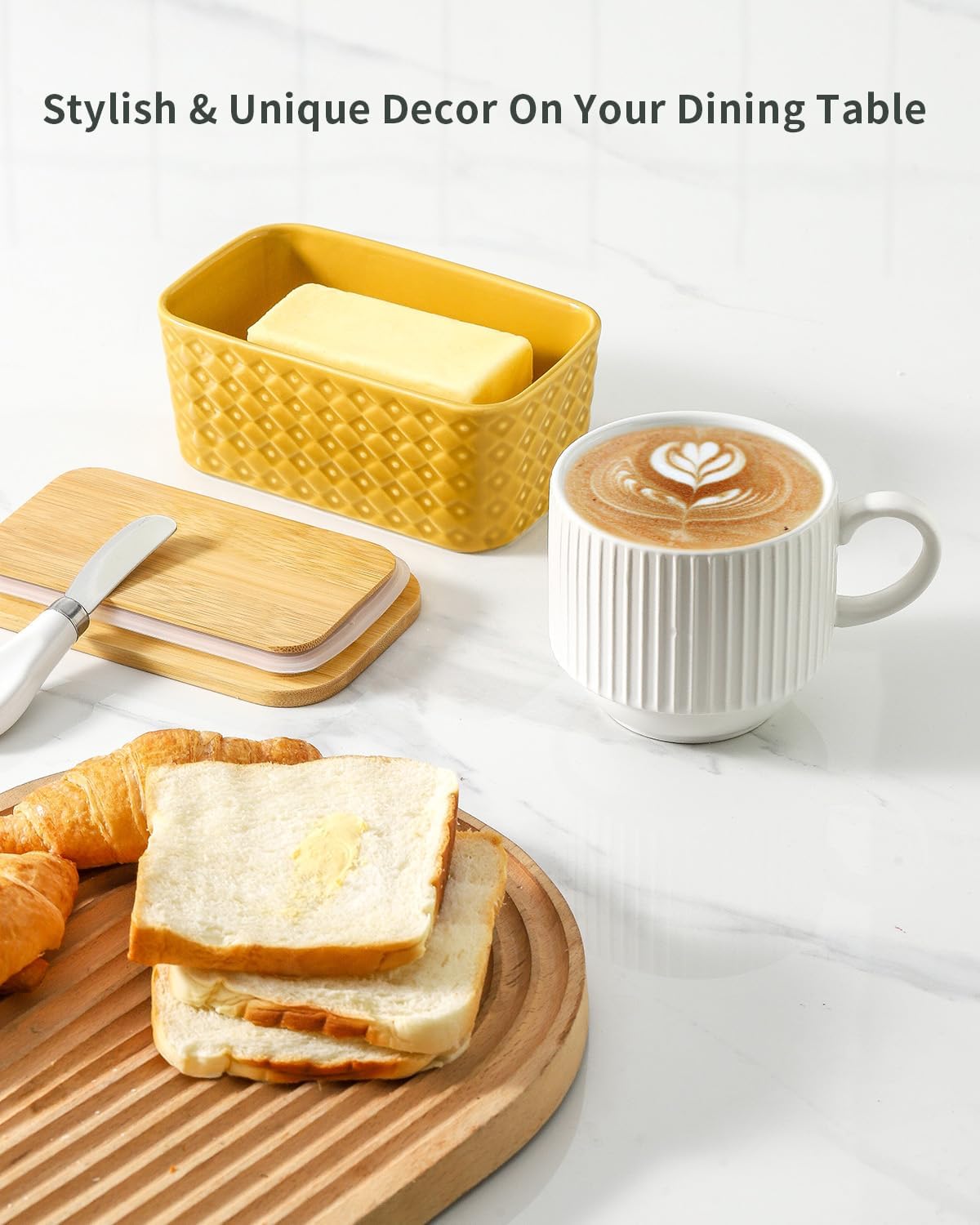 Ceramic Butter Dish with Sealing Lid, Large Yellow Butter Container for Countertop Airtight Butter Stick Covered Keeper Storage