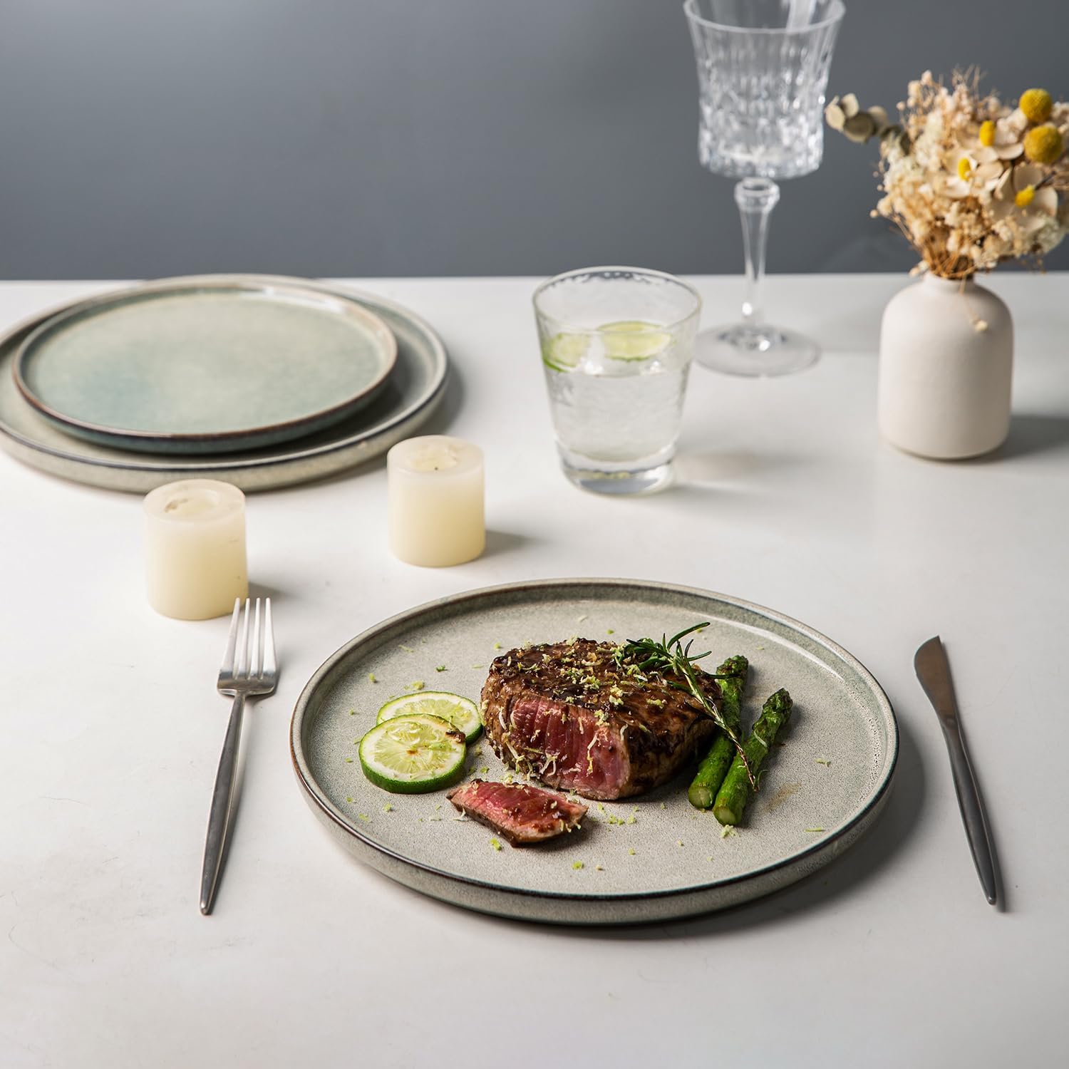 Stoneware Dinnerware Sets,Round Reactive Glaze Ceramic Plates and Bowls Sets,Highly Chip and Crack Resistant | Dishwasher & Microwave Safe,Service for 8 Dishes Set (24pc)