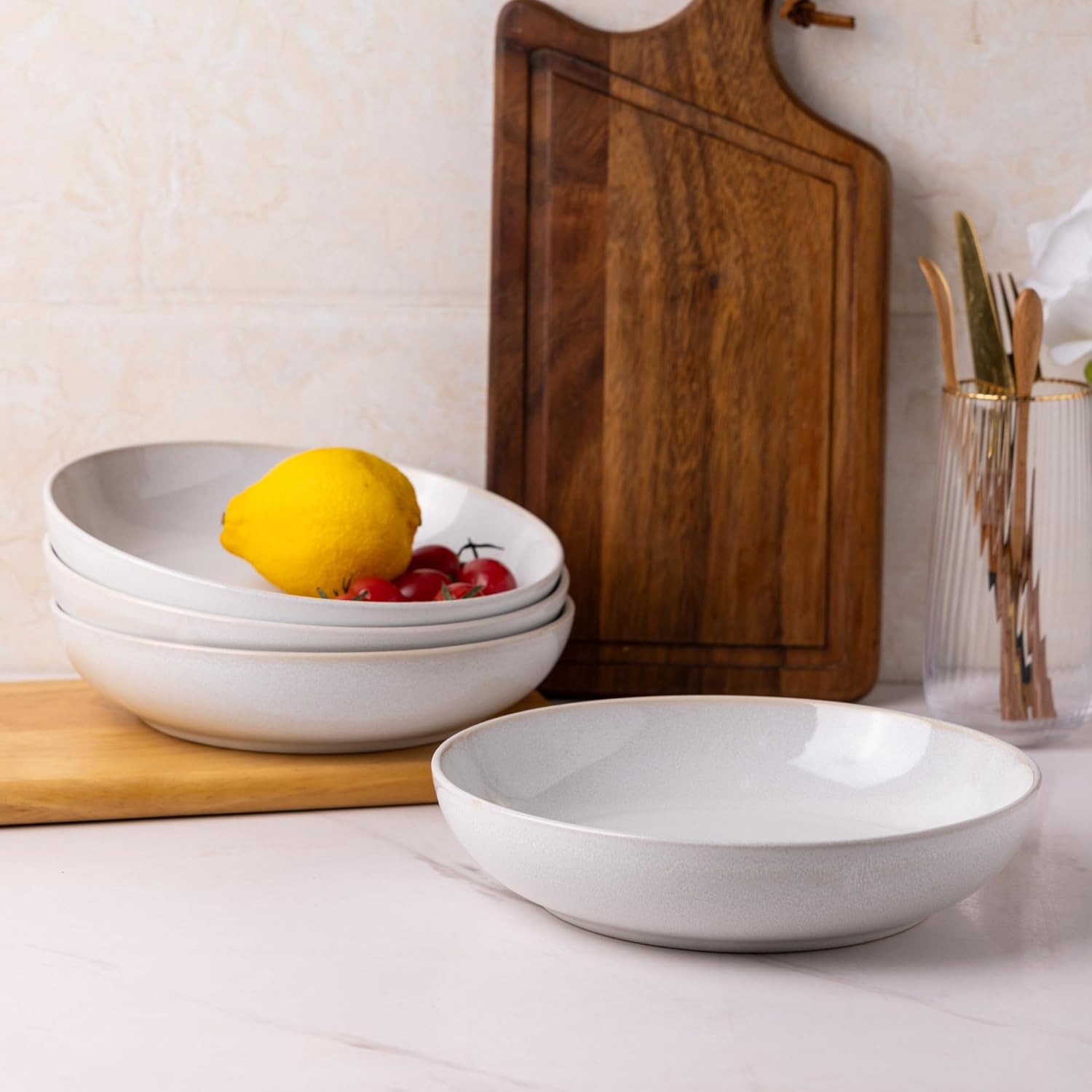 8.5'' Large Ceramic Pasta Bowls, 36oz Stoneware Pasta Serving Bowls Set of 6 for Kitchen, Wide Bowls for Pasta,Salad,Oatmeal, Microwave Safe, Reactive-Color