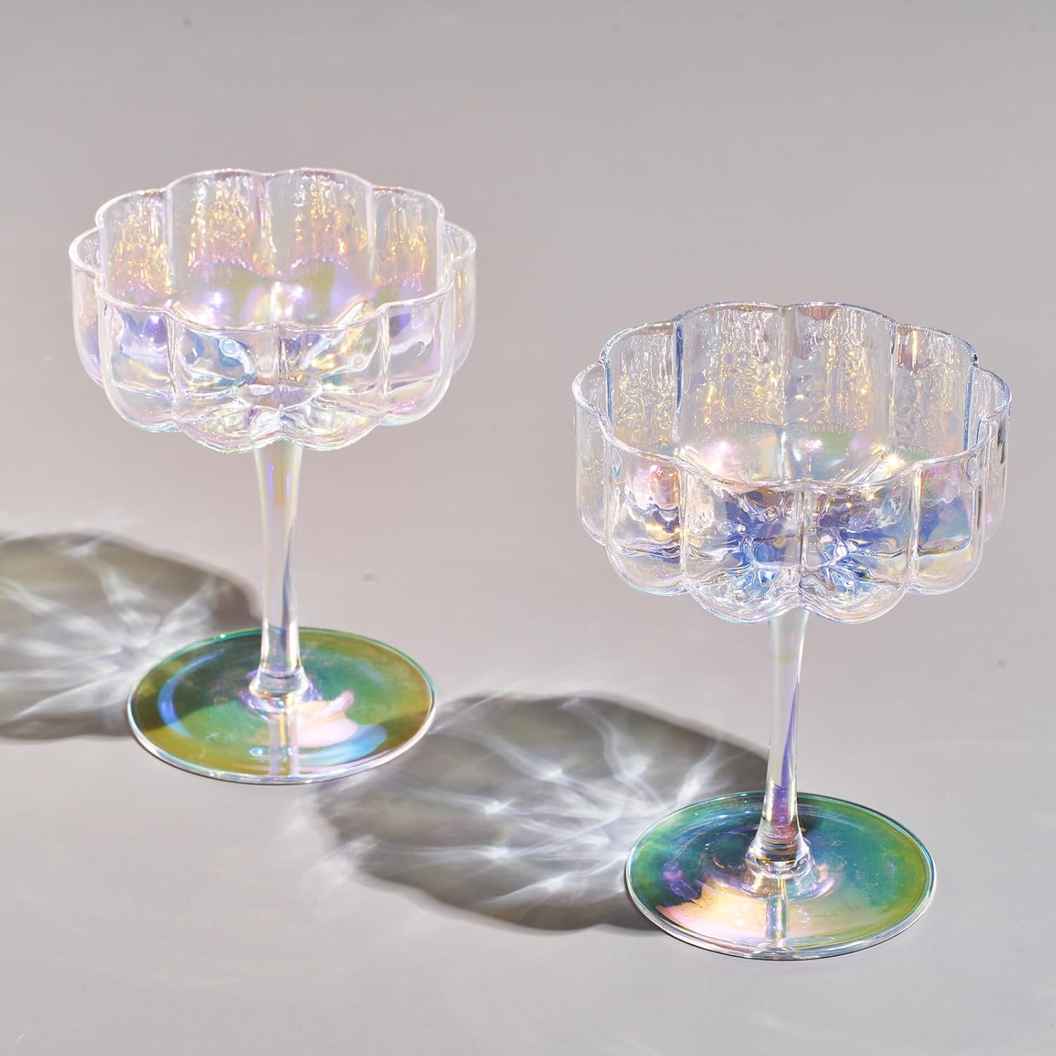 Champagne & Cocktail Coupes - Set of 2 - 7oz Colorful Cocktail Glasses & Champagne, Prosecco, Mimosa Glassware