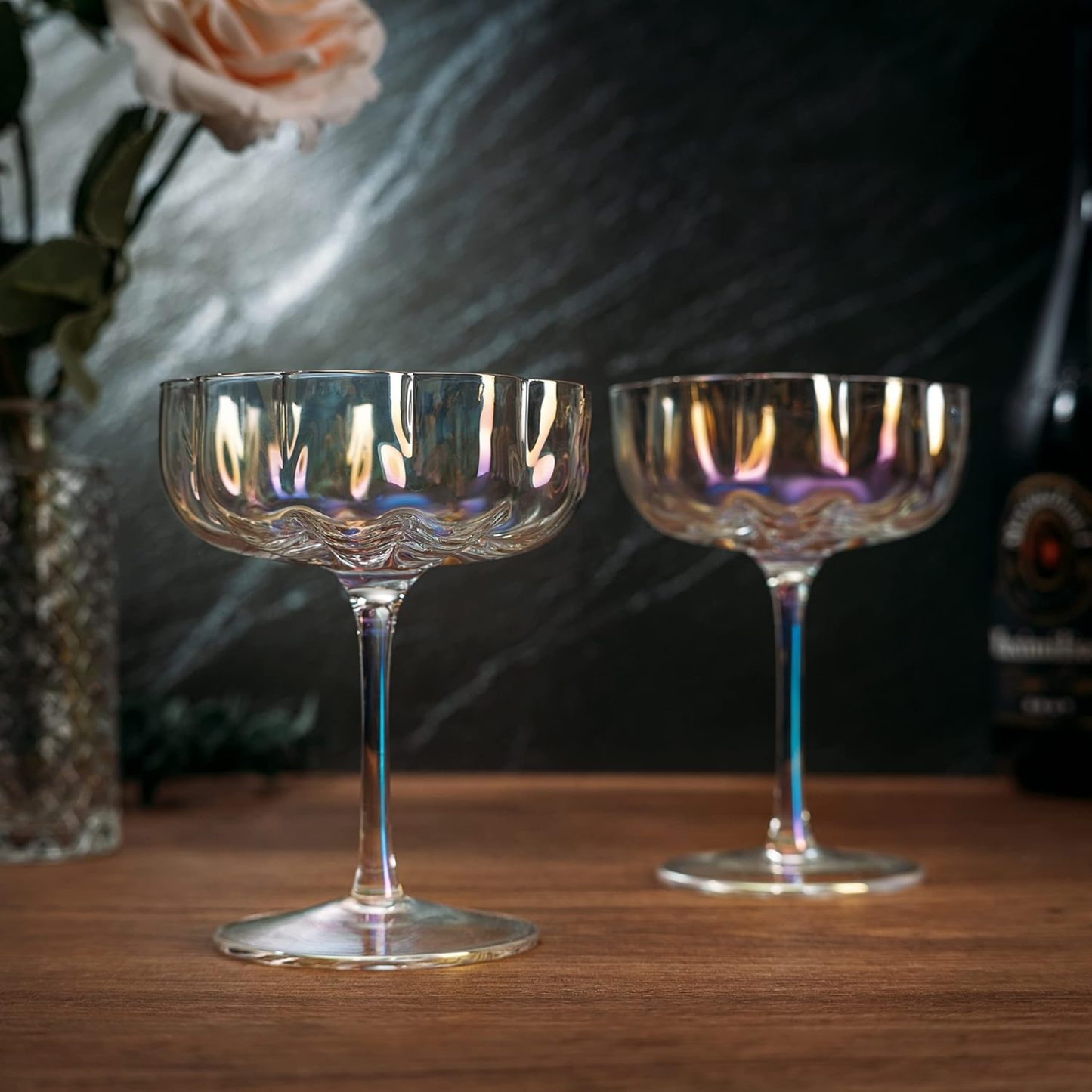 Champagne & Cocktail Coupes - Set of 2 - 7oz Colorful Cocktail Glasses & Champagne, Prosecco, Mimosa Glassware
