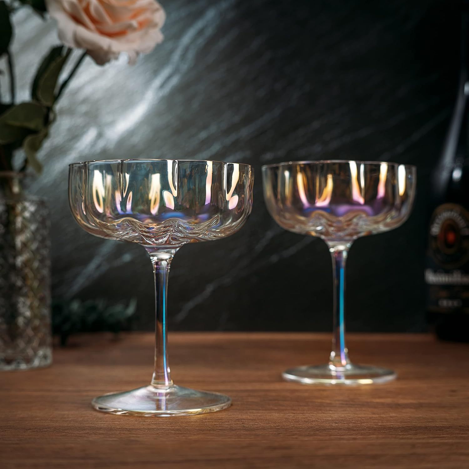 Champagne & Cocktail Coupes - Set of 2 - 7oz Colorful Cocktail Glasses & Champagne, Prosecco, Mimosa Glassware