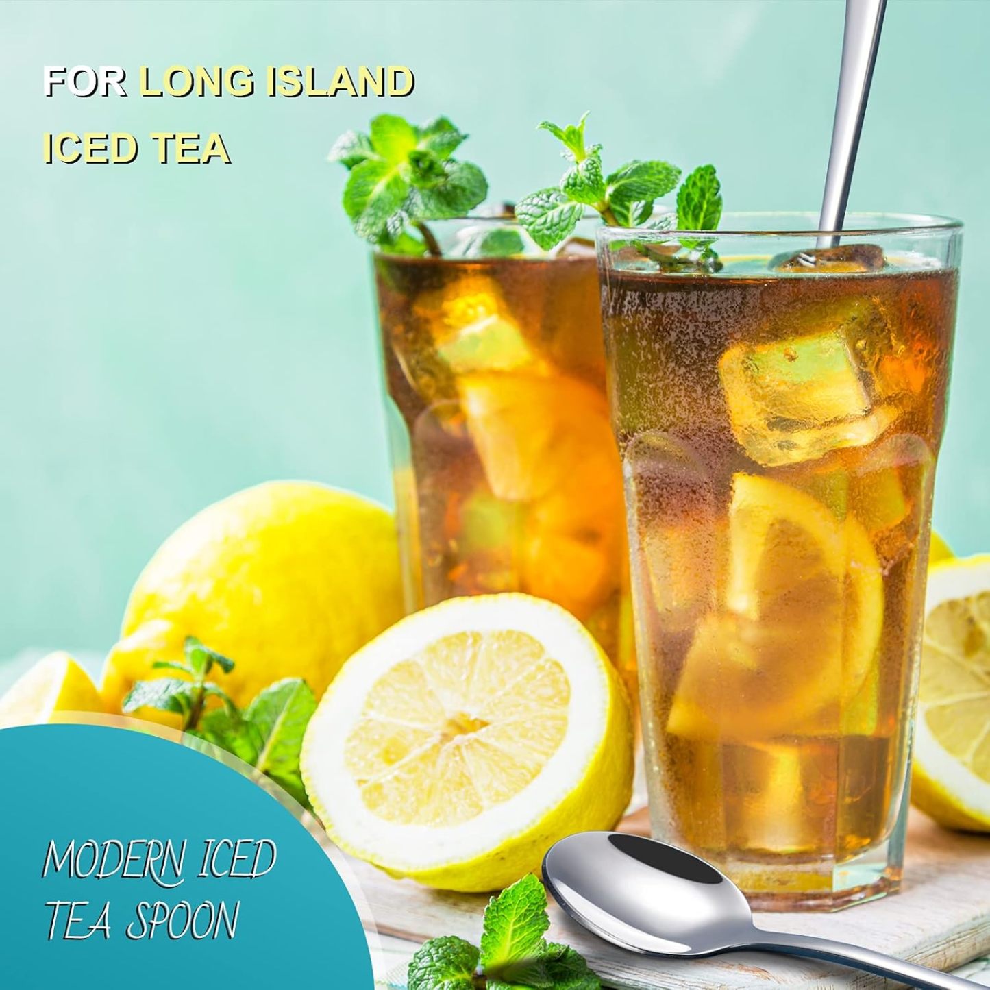 9-Inch Long Handle Iced Tea Spoon, Coffee Spoon, Ice Cream Spoon, Stainless Steel Cocktail Stirring Spoons, Set of 4