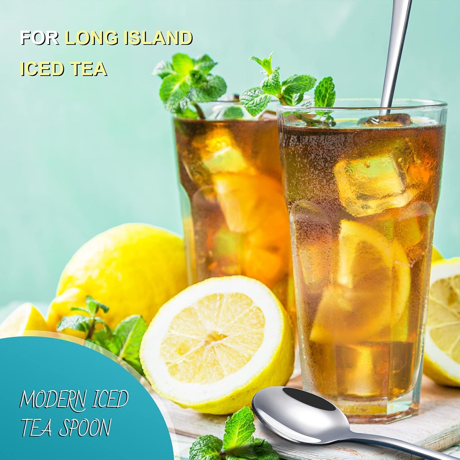 9-Inch Long Handle Iced Tea Spoon, Coffee Spoon, Ice Cream Spoon, Stainless Steel Cocktail Stirring Spoons, Set of 4