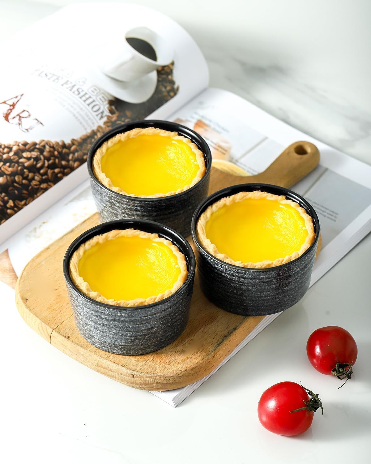 6 oz Ramekins for Baking,Ceramic Souffle Dish Oven Safe Set of 6,Porcelain Dipping Sauce Bowls for Pudding, Creme Brulee, Souffle, Serving Dip, Custard, Ice Cream, Grey